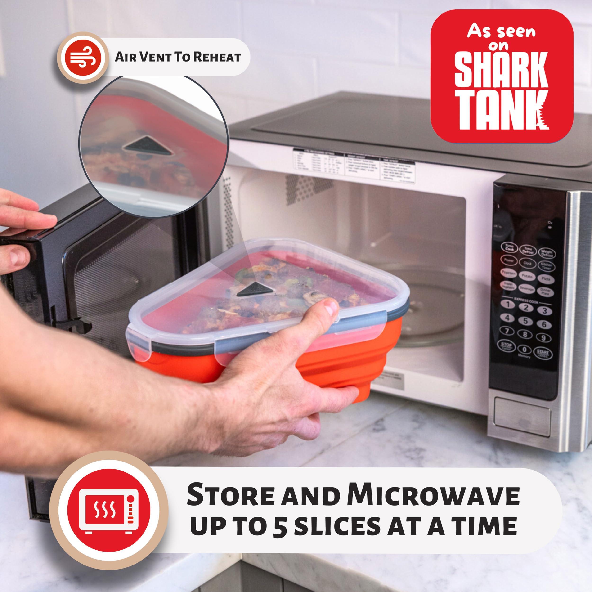 The Perfect Pizza Pack™ - Reusable Pizza Storage Container with 5 Microwavable Serving Trays - BPA-Free Adjustable Pizza Slice Container to Organize & Save Space, Red - Image 6