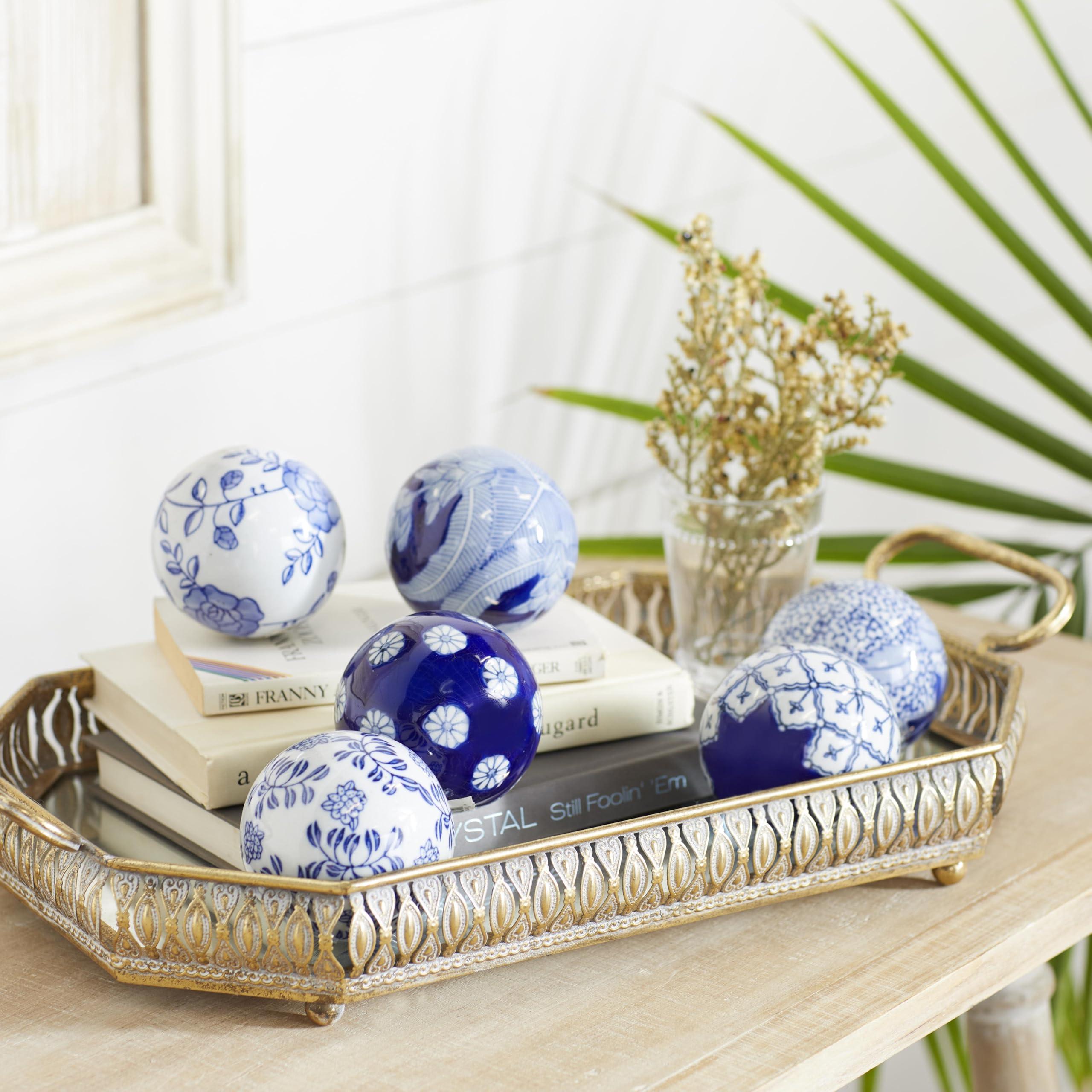 Deco 79 Glam Ceramic Orbs & Vase Filler with Assorted Patterns, Set of 6 3"D, Blue - Image 2