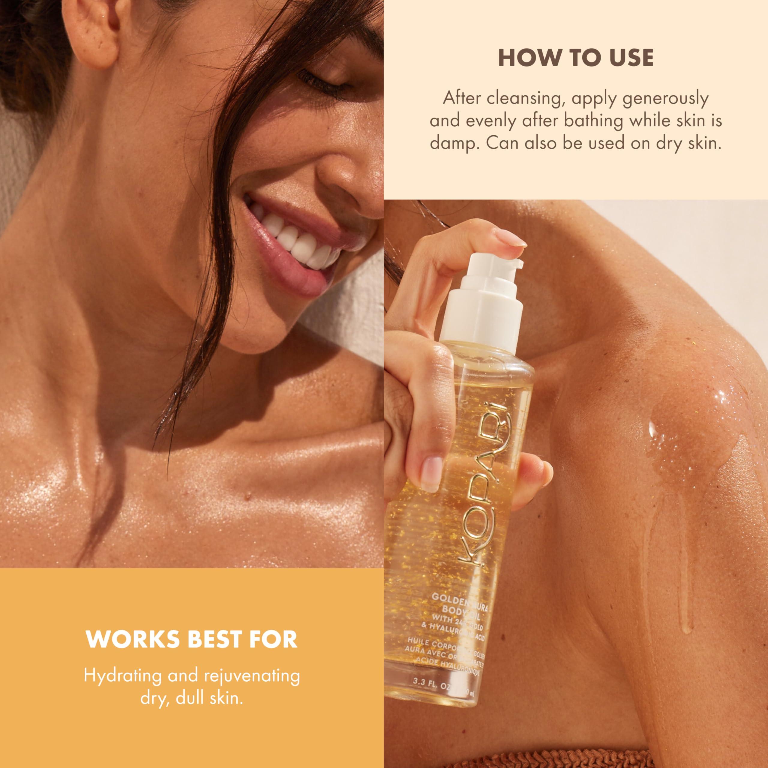 Kopari Golden Aura Body Oil with 24k Gold & Hyaluronic Acid - Hydrating Formula for Glowing Skin 3.3 oz - Image 5