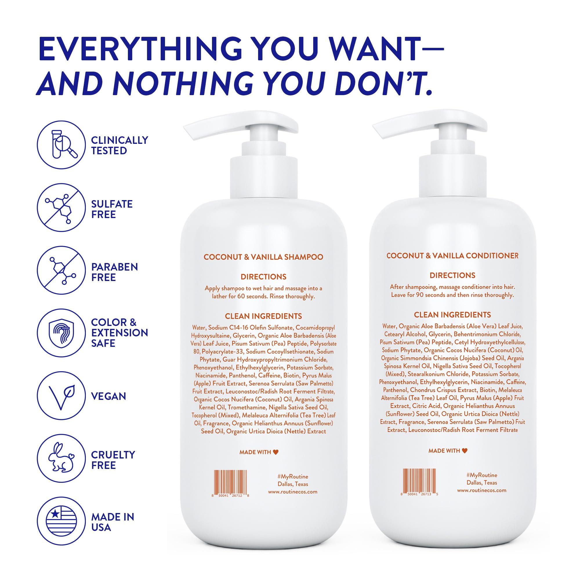 Routine Wellness Anti-Thinning Shampoo and Conditioner Set for Thinning Hair - Biotin DHT Blocker Women & Men - Color Safe Shampoo for Hair Loss & Healthier Hair - Coconut & Vanilla (Pack of 2) - Image 8