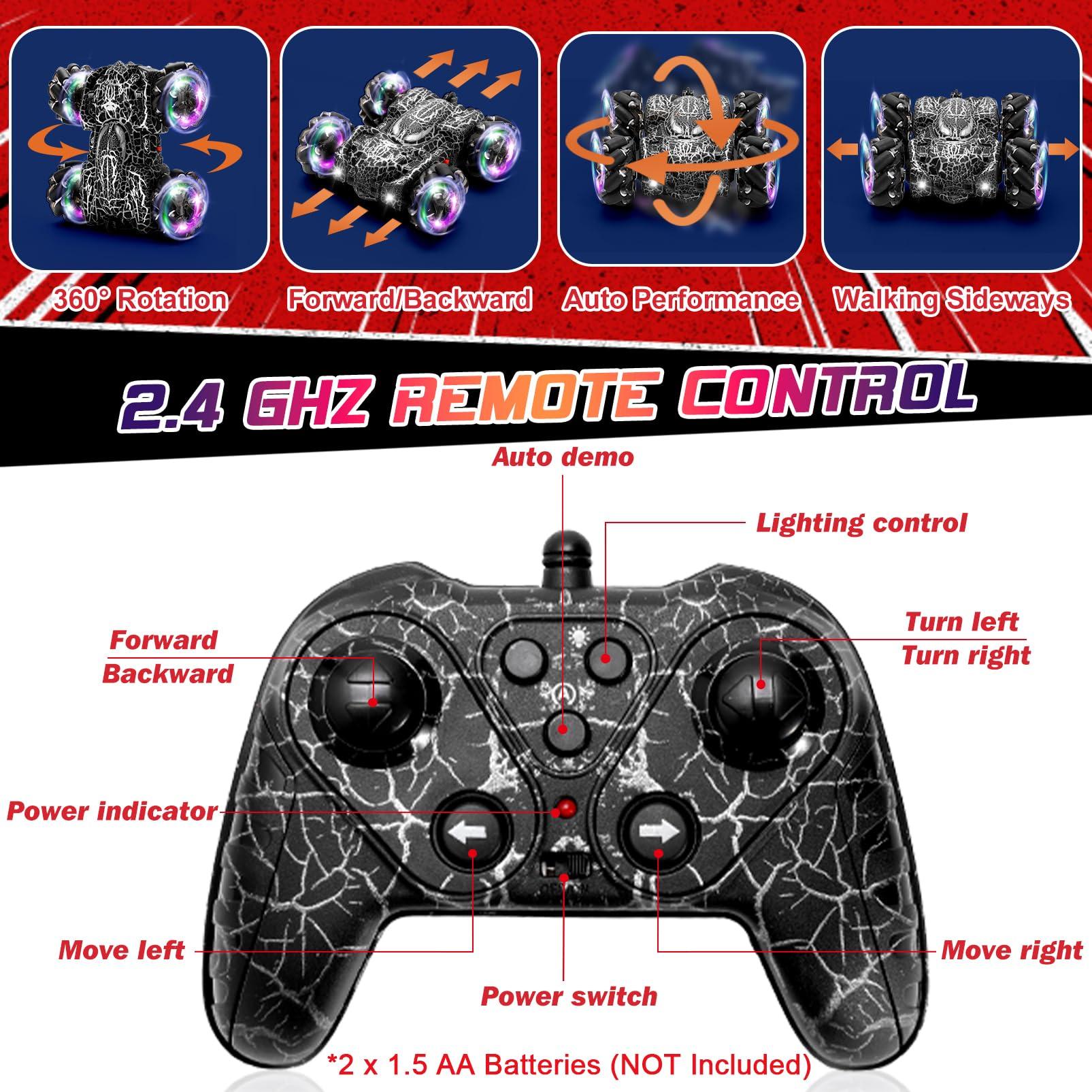 Hand Controlled Remote Control Car, 2.4Ghz Gesture Sensing RC Stunt Car with Wholebody Light & Headlight, Rechargeable 360° Rotating Double Sided RC Cars Black Spider Toys for Boys 4-6 5-7 8-12 - Image 6