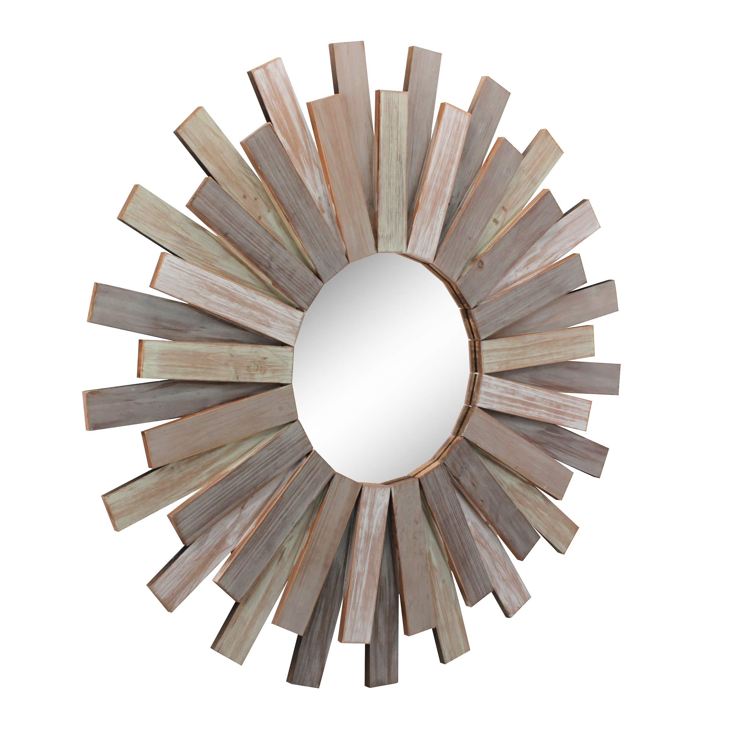 Stonebriar Large Round 32" Wooden Sunburst Wall Mirror with Attached Hanging Bracket, Decorative Rustic Decor for the Living Room, Bathroom, Bedroom, and Entryway, Multi Color - Image 4