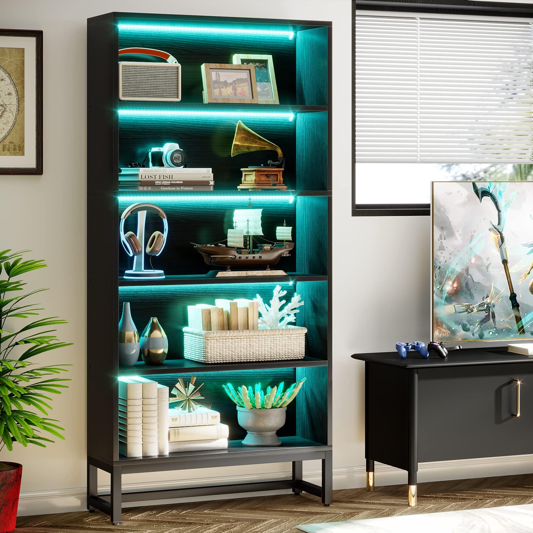 Tribesigns Tall Bookcase Black Bookshelf, 70.8” Large Bookcases Organizer with LED Lights, Heavy Duty Free-Standing Library Bookshelf with 5-Tier Storage Shelves for Living Room, Bedroom (Black) - Image 8