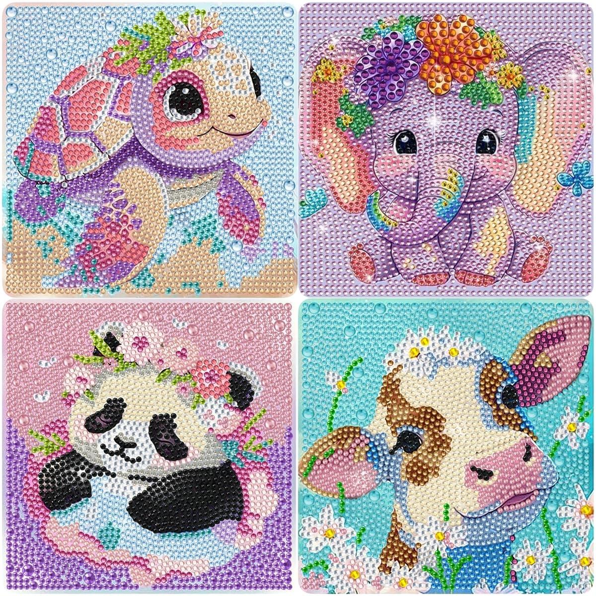 wavaiov 4 Pack Cartoon 5D Diamond Art Painting Kits, Cute Animals DIY Diamond Arts Mosaic Kits for Adult Beginner, Full Round Drill Gem Art for Home Wall Decor Present 6X6 inch