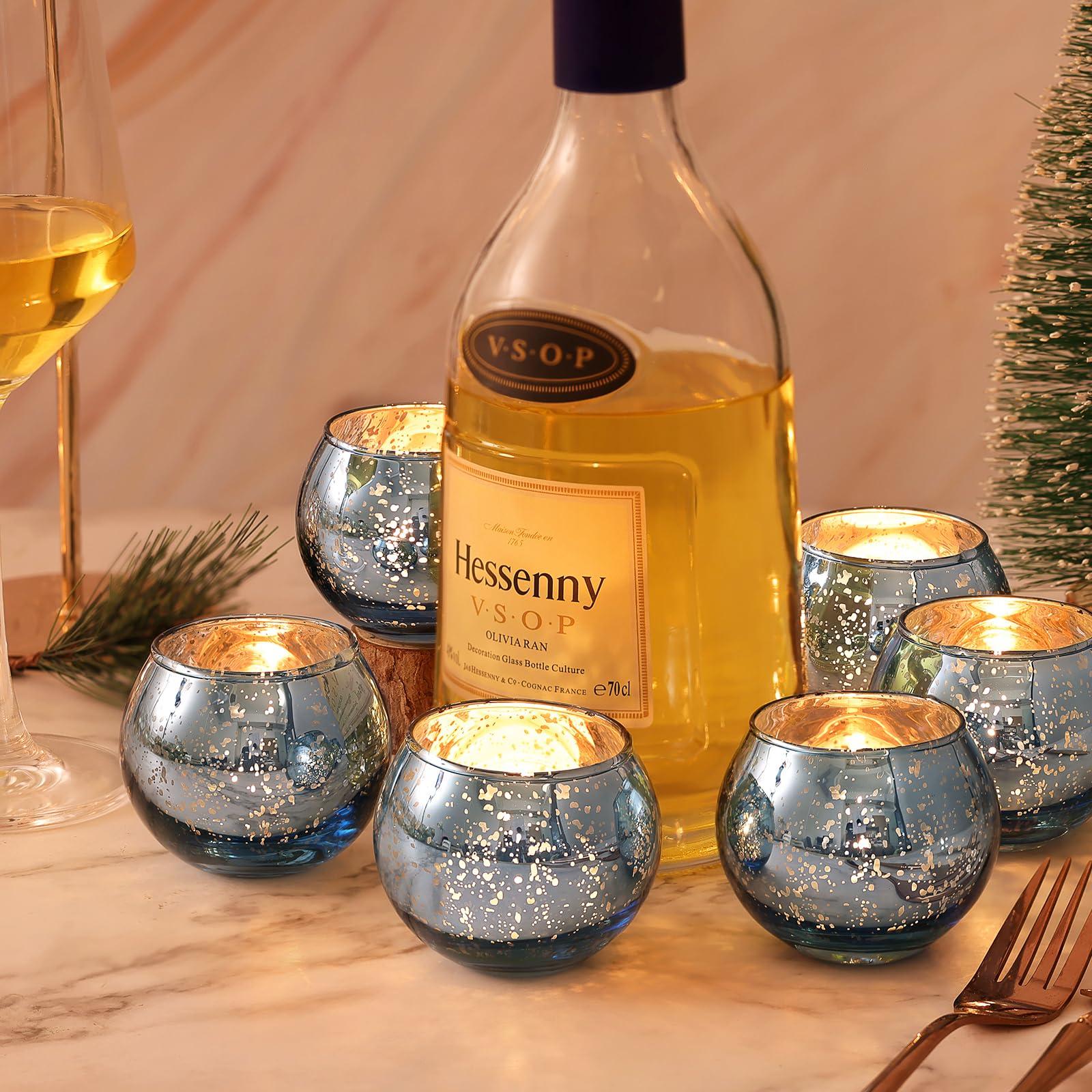LAMORGIFT 36 Pcs Blue Votive Candle Holders - Mercury Glass Tealight Holders for Dusty Blue Wedding Decor, Centerpiece Table Decorations - Image 4