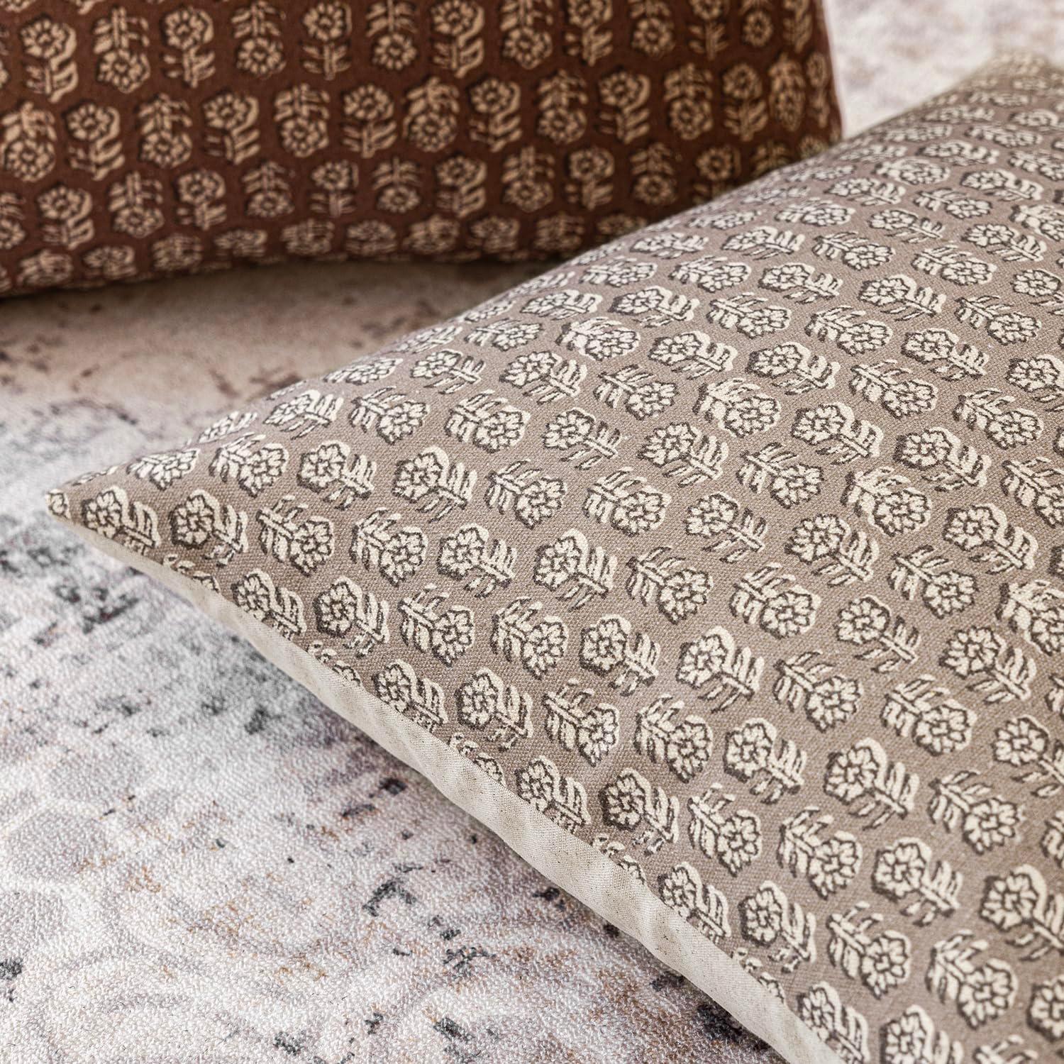 Foindtower Set of 2 Decorative Vintage Floral Print Throw Pillow Covers Neutral Modern Farmhouse Cushion Covers Boho Home Decor for Sofa Chair Couch Bedroom Living Room Outdoor,18×18 Inch,Tan Taupe - Image 3