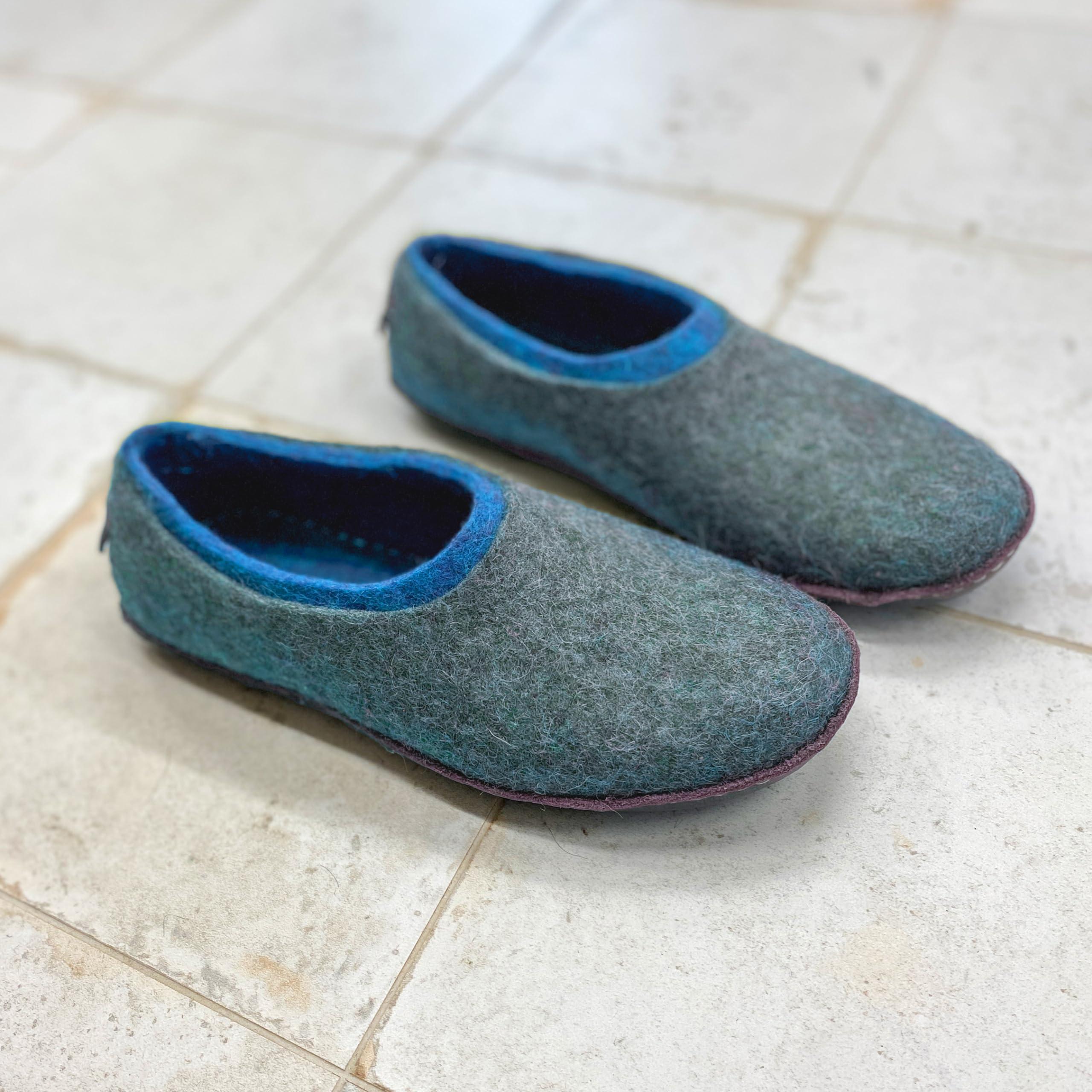 Gray Felted Wool Slippers For Men with Green Inner Layer Made by Hand - Image 3