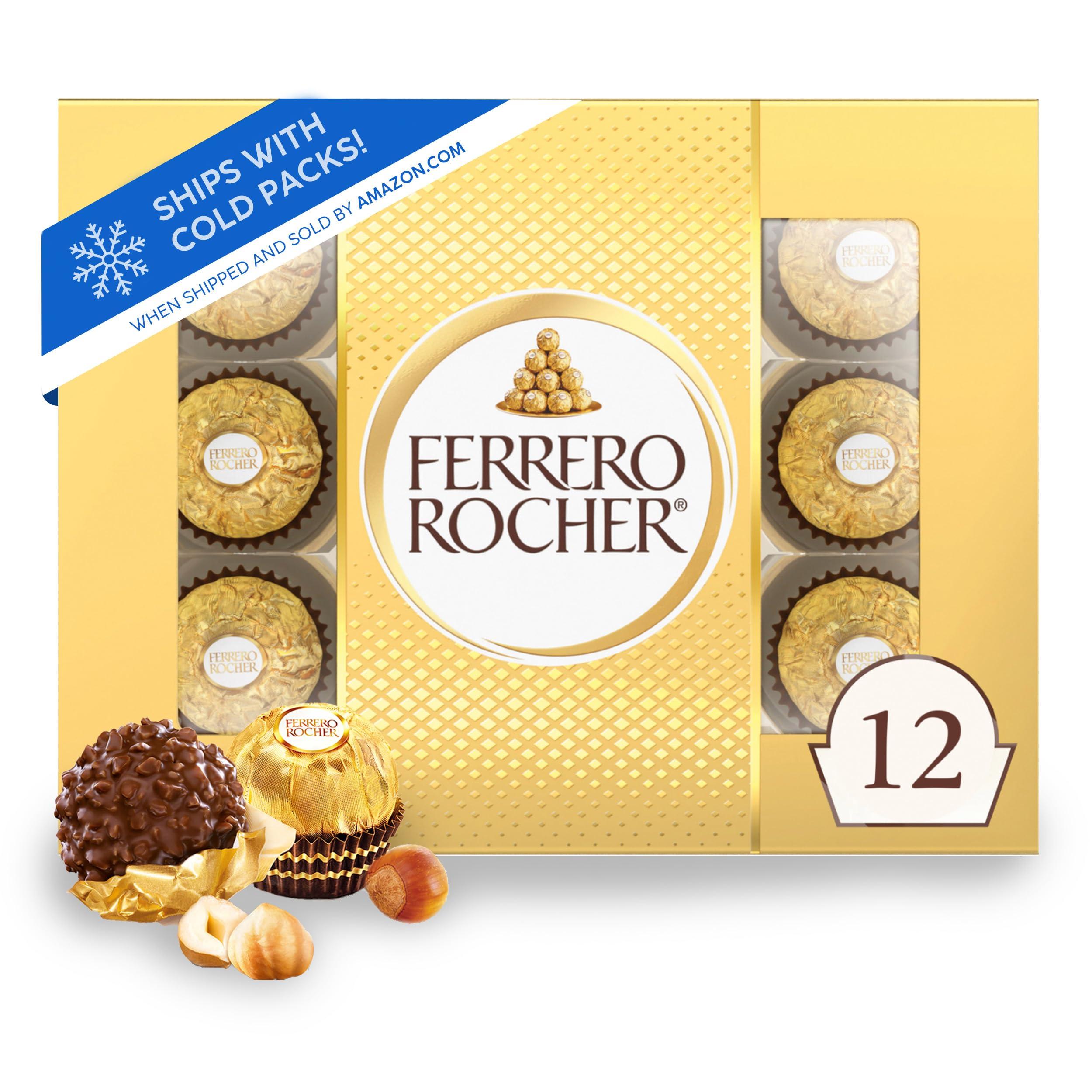 Ferrero Rocher Fine Hazelnut Milk Chocolate, 12 Count, Pack of 6 Individually Wrapped Chocolate Candy Gift Boxes, 5.3 oz