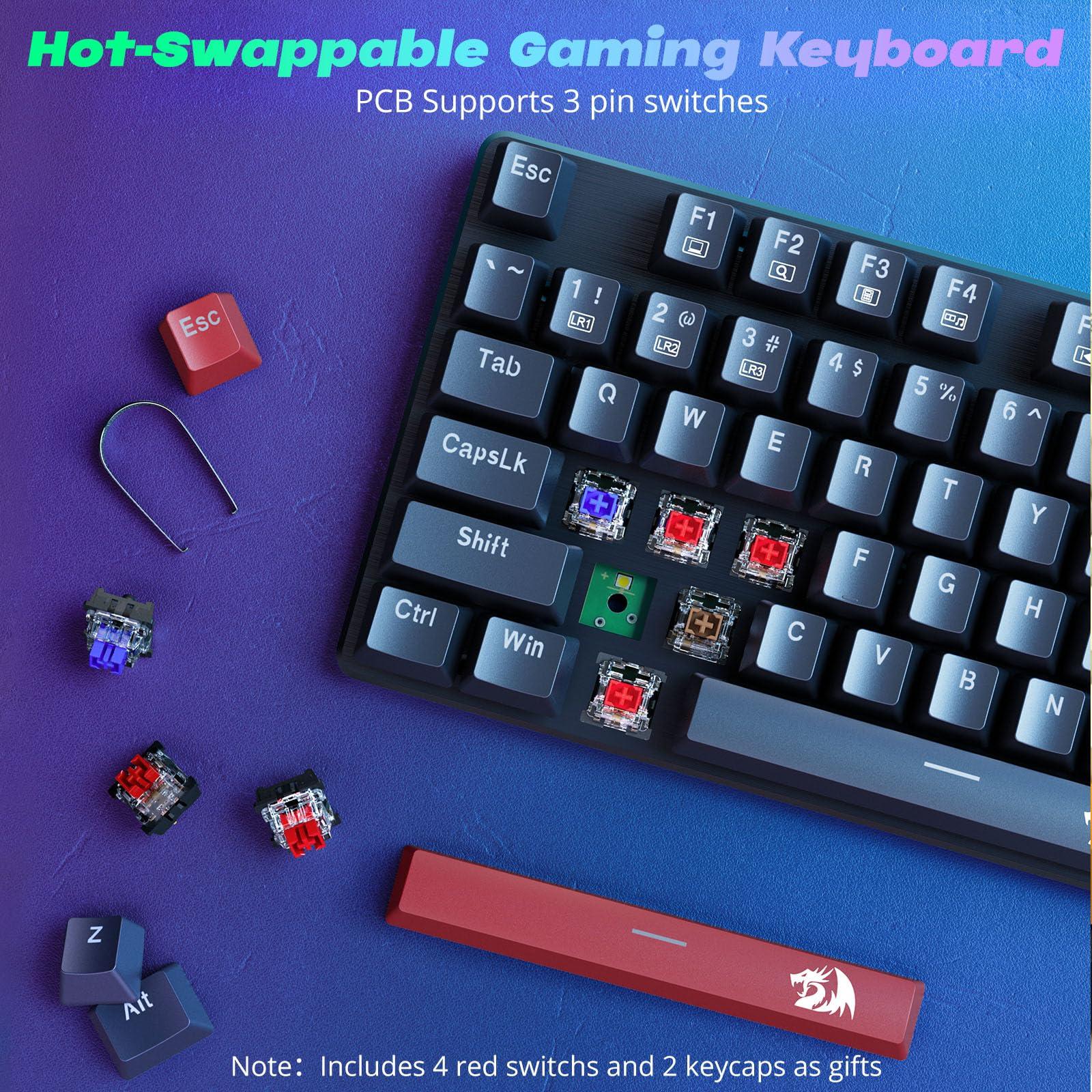 Redragon Mechanical Gaming Keyboard Wired, 11 Programmable Backlit Modes, Hot-Swappable Red Switch, Anti-Ghosting, Double-Shot PBT Keycaps, Light Up Keyboard for PC Mac - Image 5