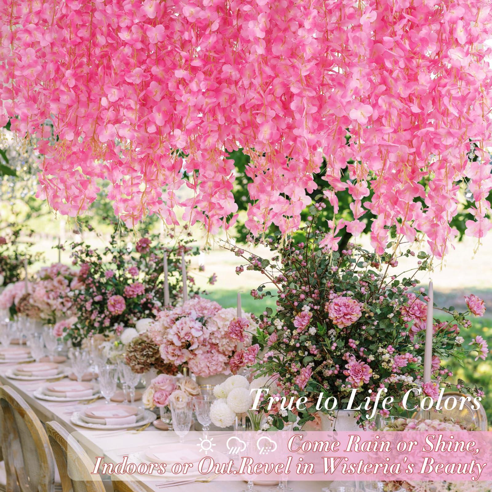 40 Pack Wisteria Hanging Flowers,Hanging Flowers,Fake Wisteria, Hanging Flowers for Decoration,Artificial Flowers,Vines for Bedroom, Wisteria for Wedding Decorations for Home Party(3.6 Ft/Pcs, Pink) - Image 6