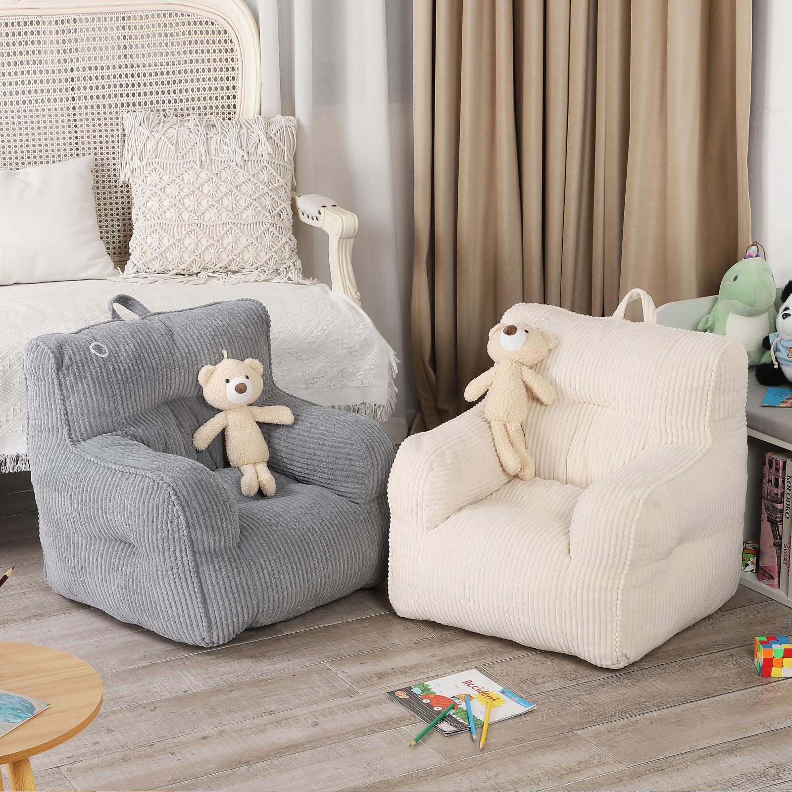 MOMCAYWEX Kids Bean Bag Chair with a Plush Bear, Comfy Toddler Chair for Boys and Girls, Grey - Image 6
