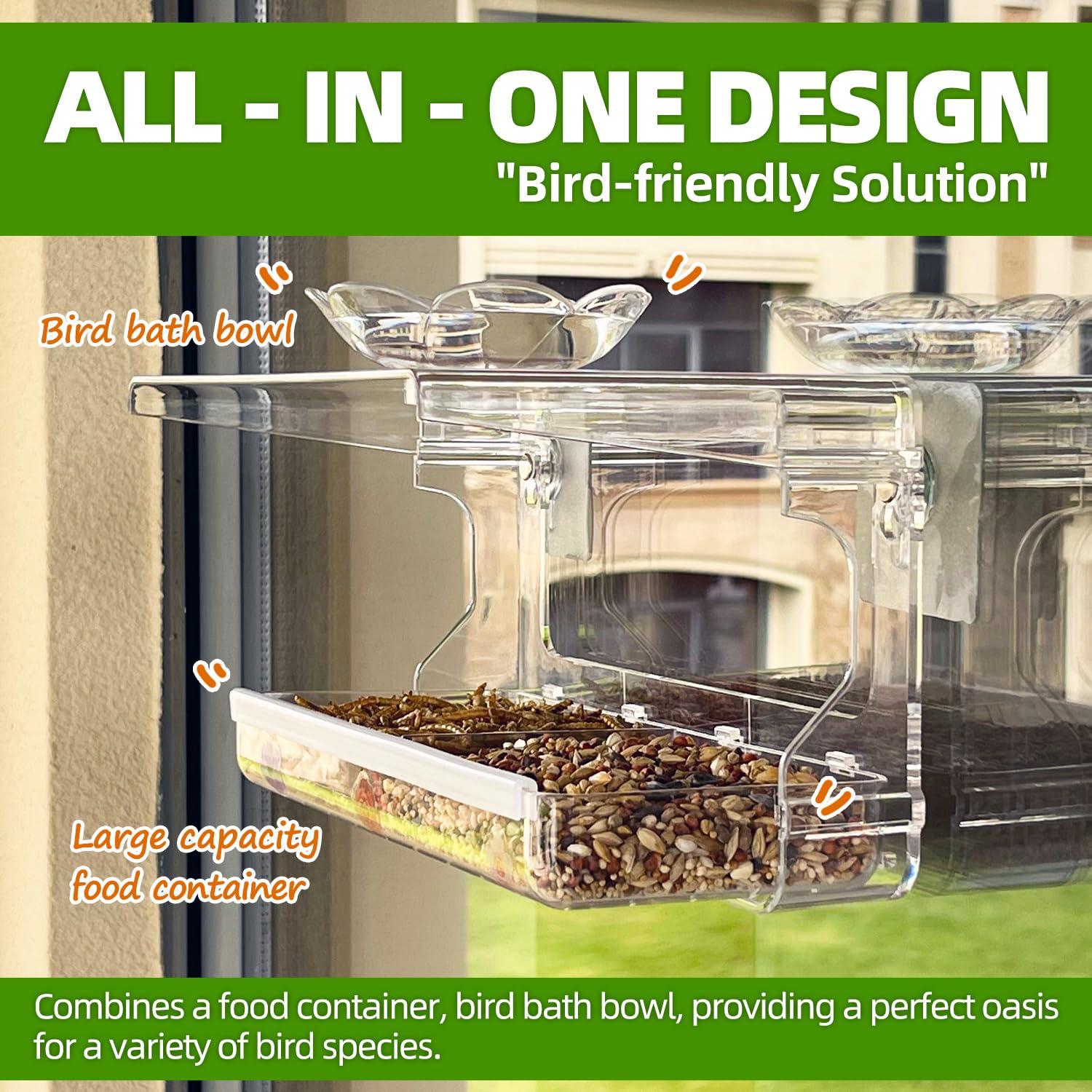 WENMIXER Window Bird Feeder with Non-Marking Self-Adhesive Hooks, Clear and Transparent, Outdoor Wild Bird Watching Gift, Garden Decor - Image 4