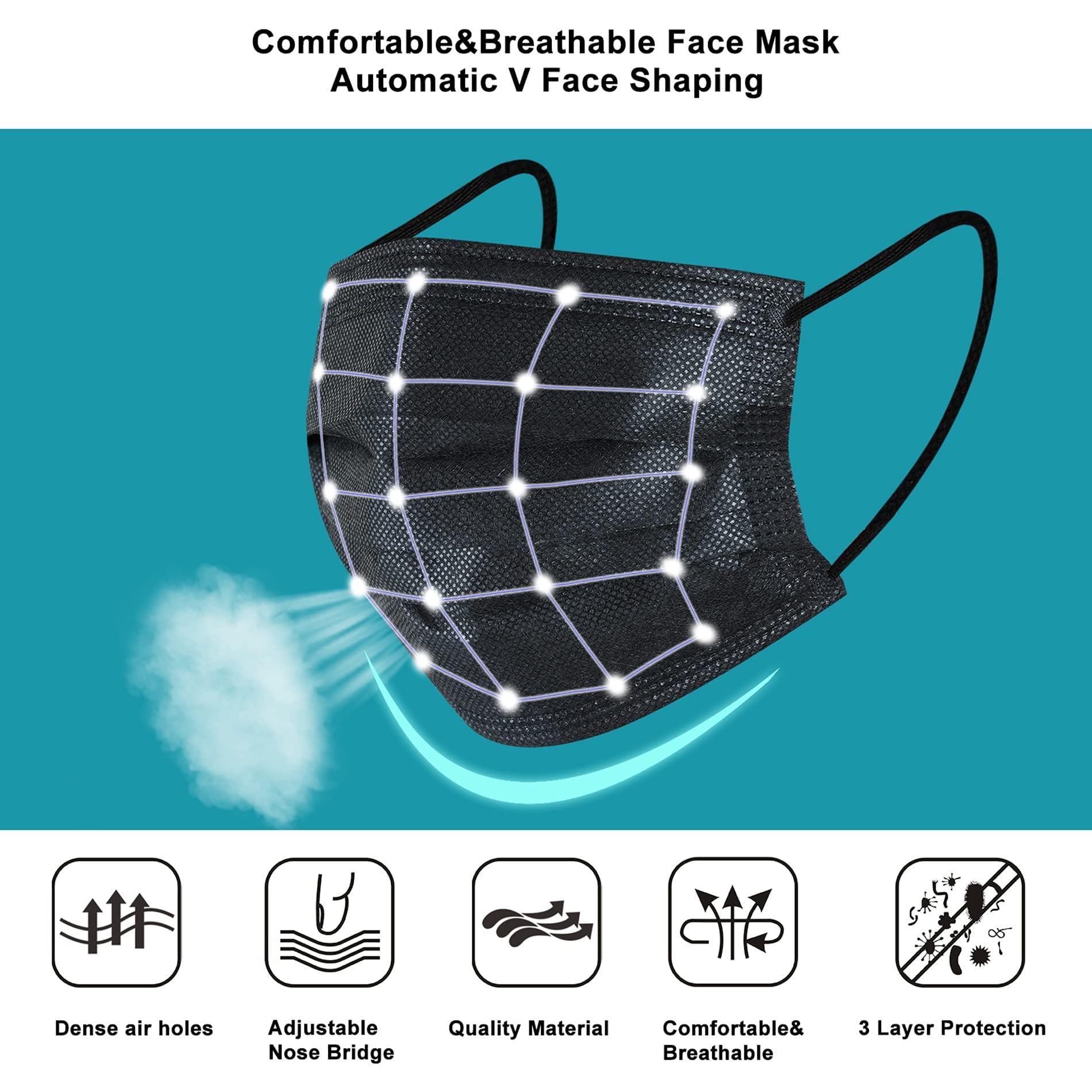 akgk 100Pcs Disposable Face Masks, Black Face Mask, 3 Ply Disposable Mask - Image 4