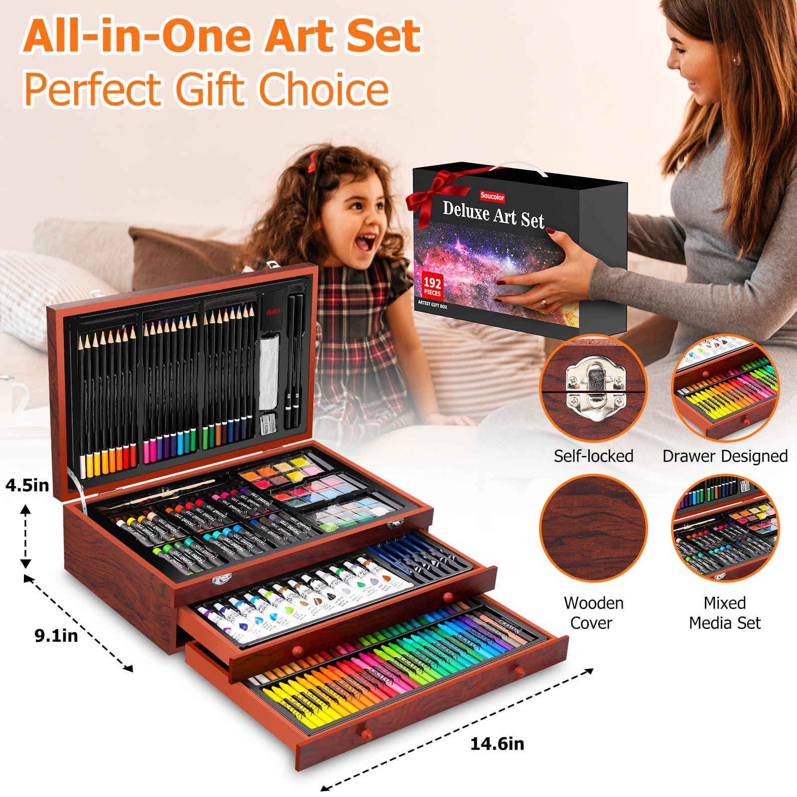 Soucolor Art Supplies, 192-Pack Deluxe Art Set Drawing Painting Supplies Kit with Acrylic Pad, Watercolor Pad, Sketch Book, Canvases, Acrylic Paint, Crayons, Pencils, Gifts for Artist Adults Teen Kids - Image 7