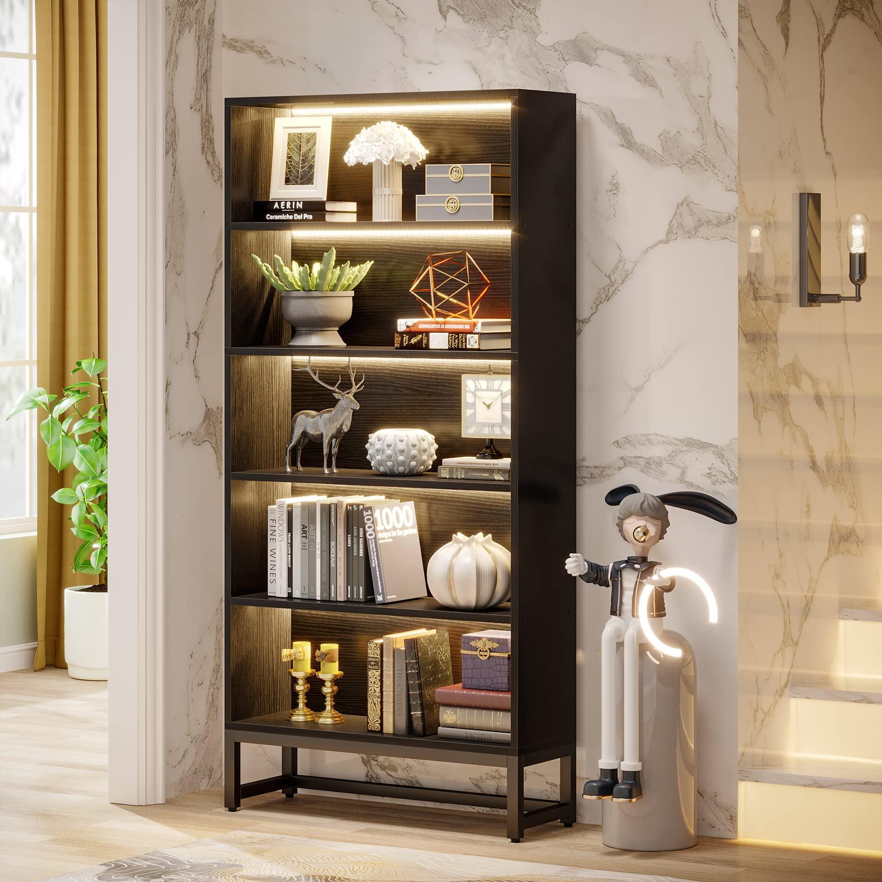 Tribesigns Tall Bookcase Black Bookshelf, 70.8” Large Bookcases Organizer with LED Lights, Heavy Duty Free-Standing Library Bookshelf with 5-Tier Storage Shelves for Living Room, Bedroom (Black) - Image 5