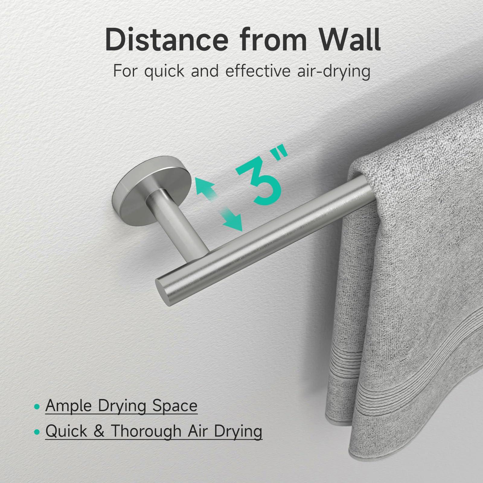 USHOWER Brushed Nickel Bathroom Hardware Set, Modern 24-Inch Towel Bar Set Wall Mounted, Durable SUS304 Stainless Steel Bathroom Accessories Set, 4-Piece - Image 9