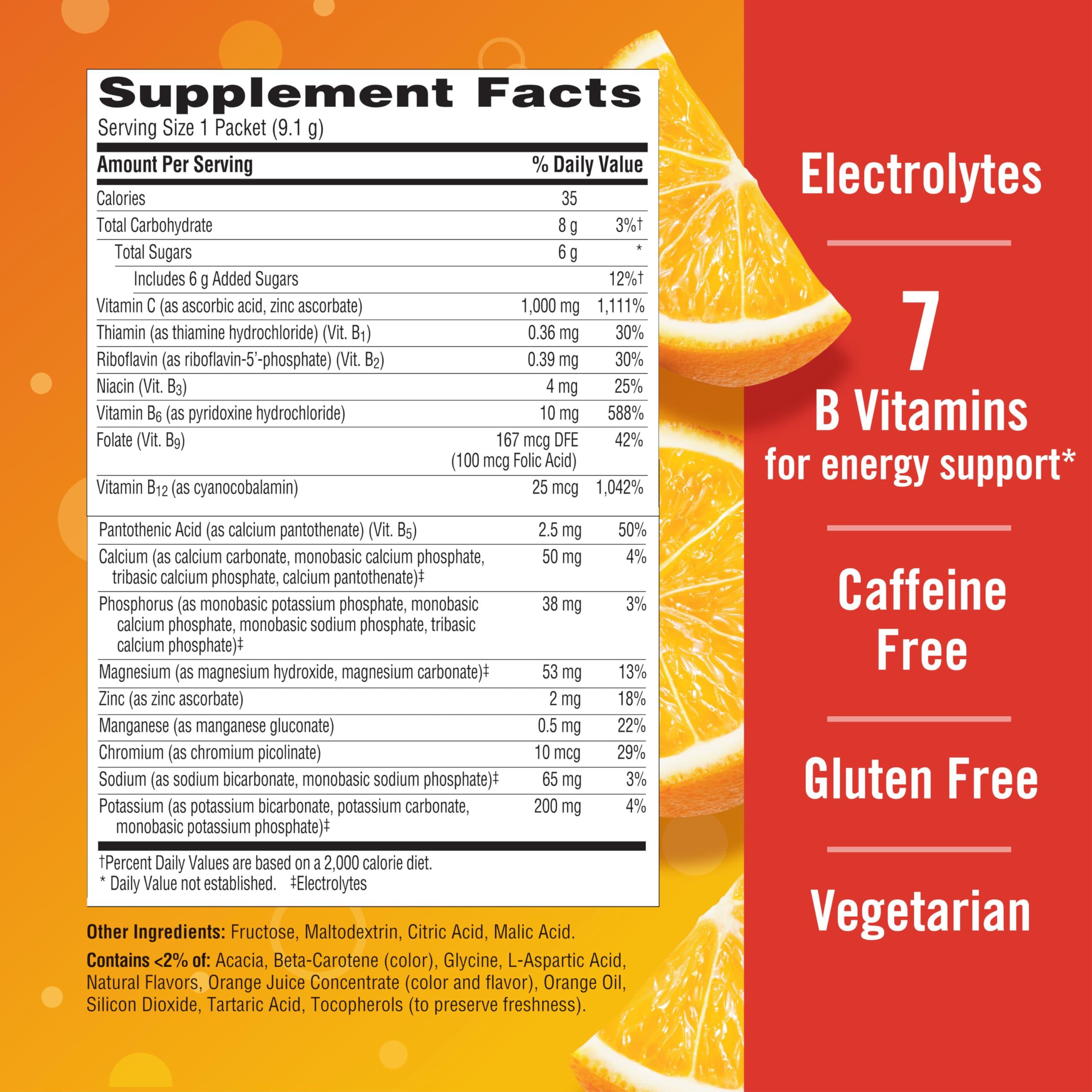 Emergen-C 1000mg Vitamin C Powder for Daily Immune Support Caffeine Free Vitamin C Supplements with Zinc and Manganese, B Vitamins and Electrolytes, Super Orange Flavor -60 Count(Pack of 1) - Image 6