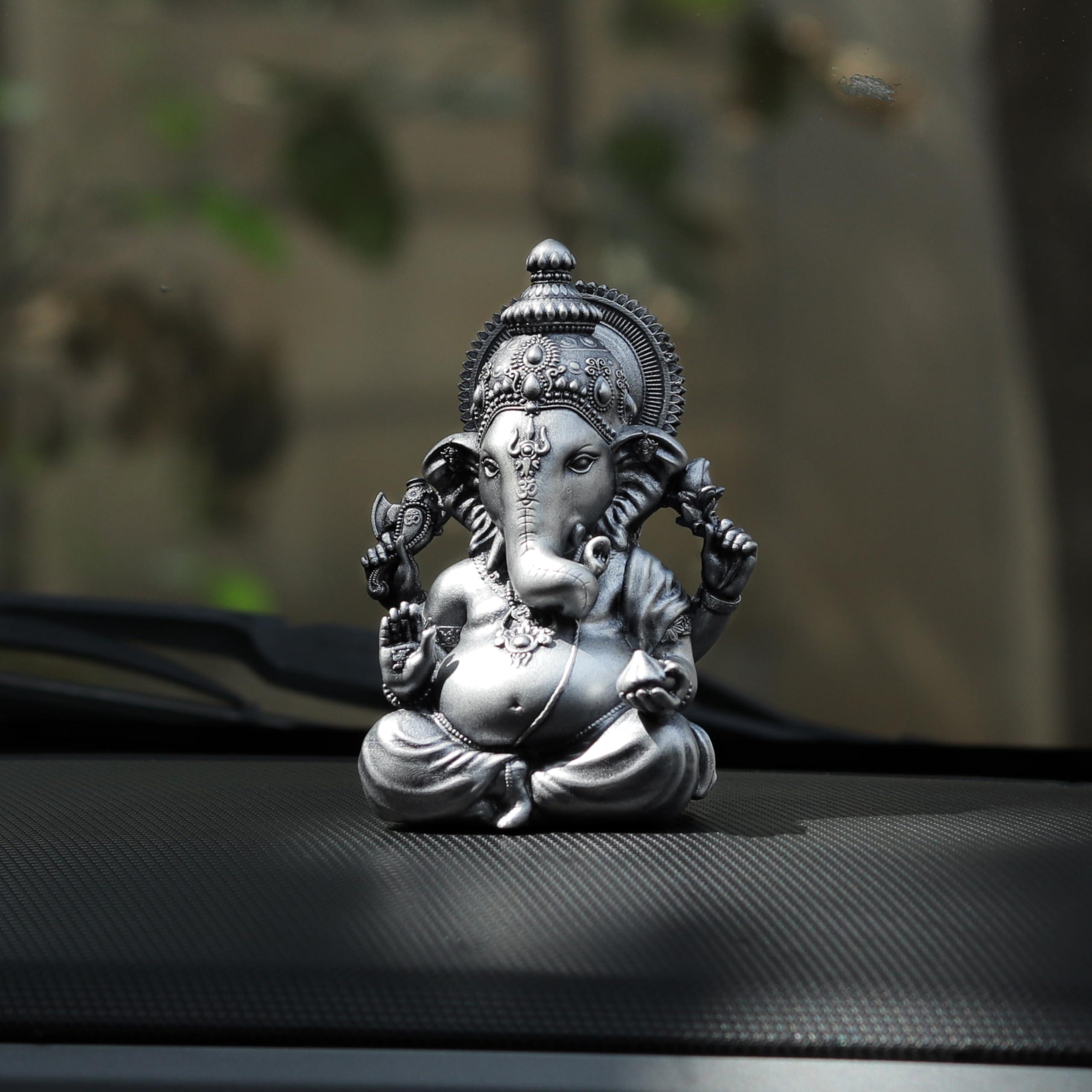 Artarium Ganesha Statue for Car Dashboard Marble and Resin Vighnaharta Ganesha Idol Home Decor Item Ganesh Murti Statue for Gift (Silver) Height -3.5 inch - Image 3