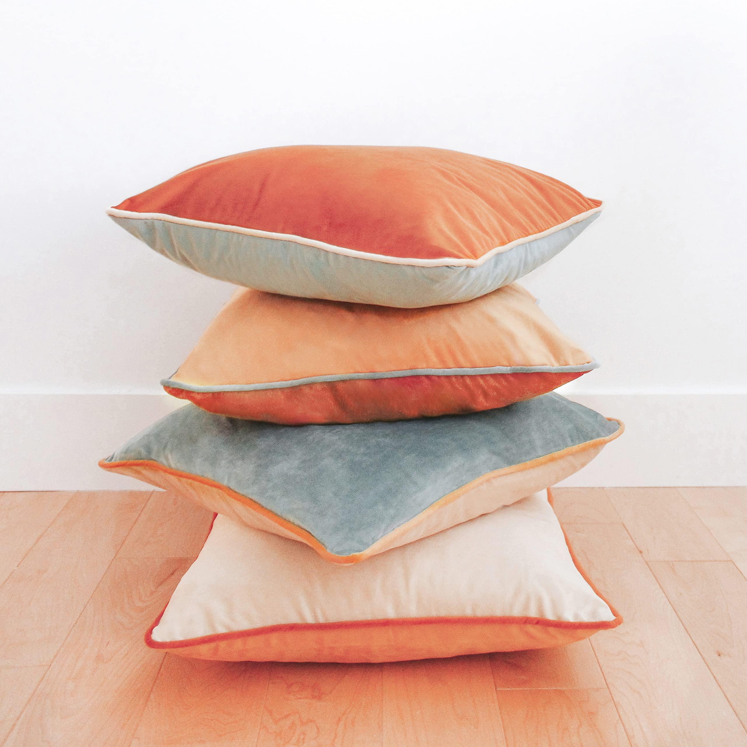 MONDAY MOOSE Decorative Throw Pillow Covers Cushion Cases, Set of 4 Soft Velvet Modern Double-Sided Designs, Mix and Match for Home Decor, Pillow Inserts Not Included (18x18 inch, Orange/Teal) - Image 8