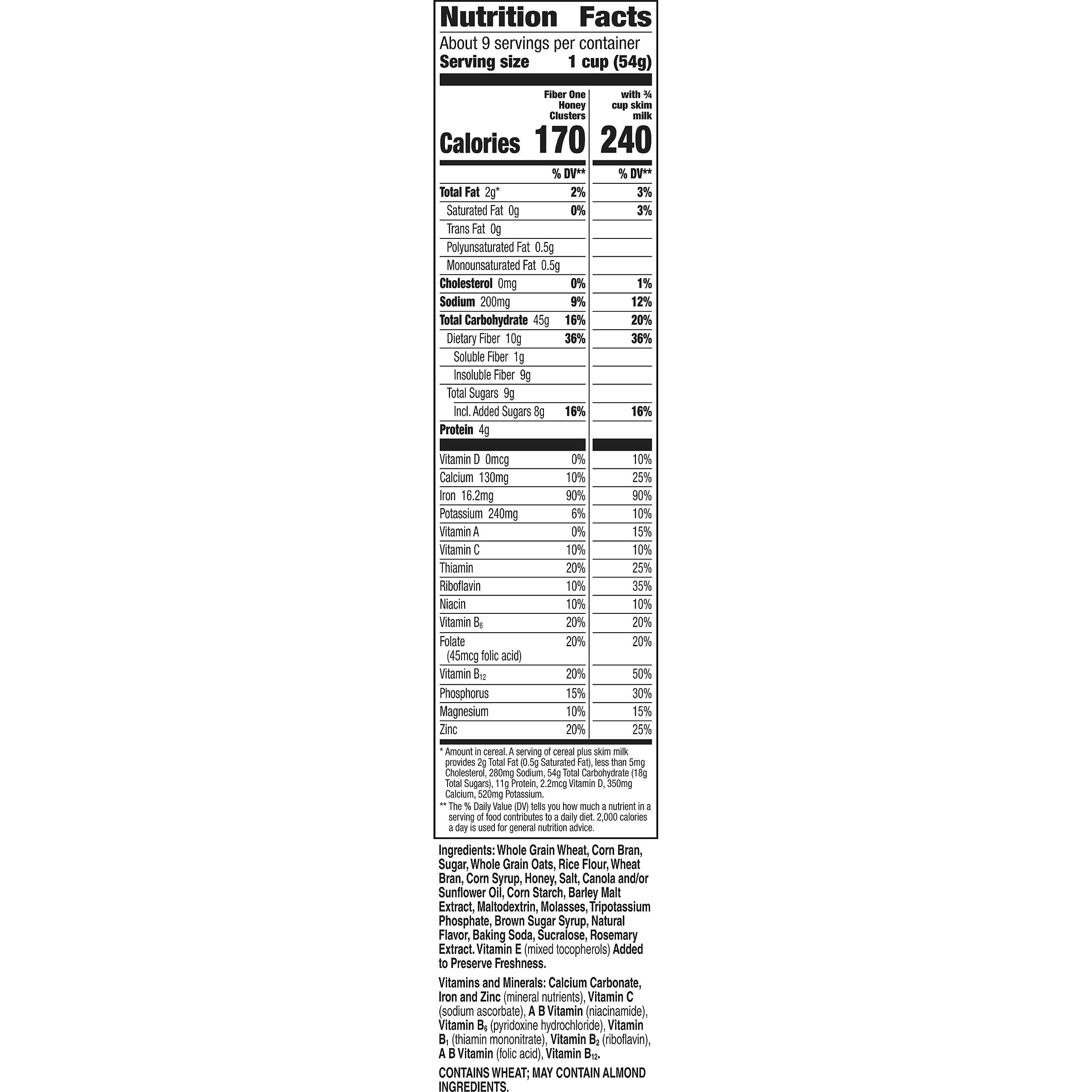 Fiber One Honey Clusters Breakfast Cereal, Fiber Cereal Made with Whole Grain, 17.5 oz - Image 2