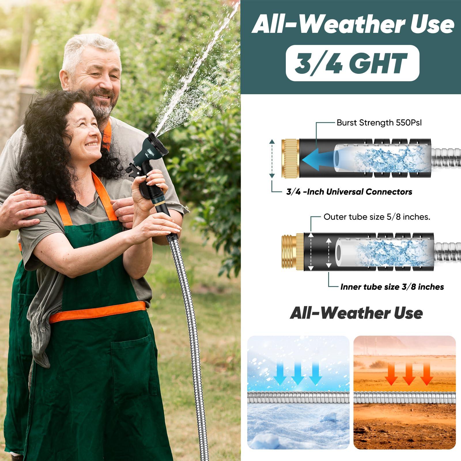 Amayrose Garden Hose 75 FT with 10-Function Nozzle, Leak-proof Metal Connector Hose, No Knots, Kink-Free, Lighter, Anti-Pets, Wear-Resistant, 3/4 GHT, Water Hose for Garden, Yard, Outdoor - Image 7