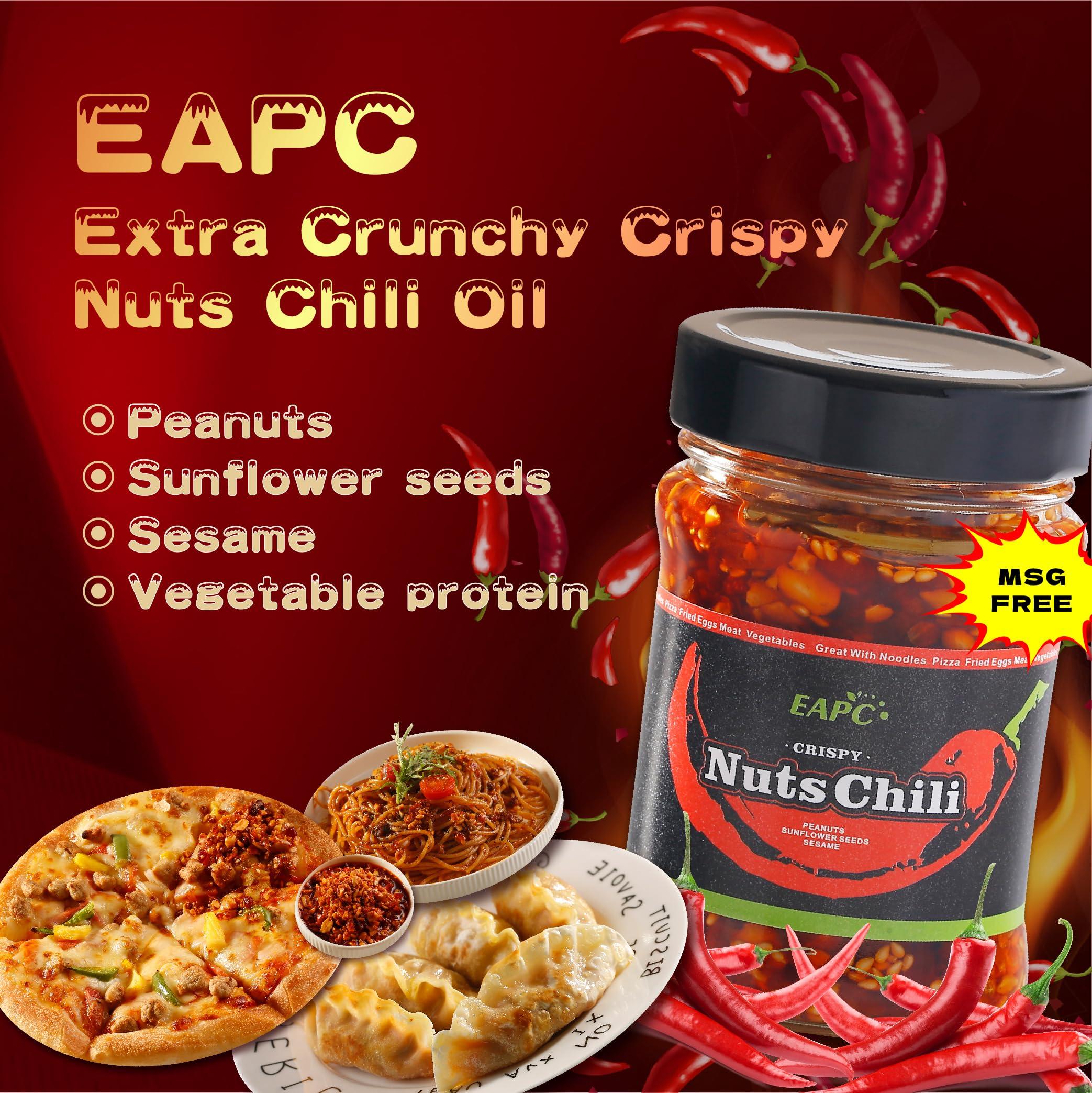 EAPC Nuts Chili Oil - 6.7oz Chili Crisp Oil with Peanuts, Sunflower Seeds, Sesame, Extra Crunchy Nuts Chili Sauce, Ready to Eat and Use as Sauce, Condiment - Image 3