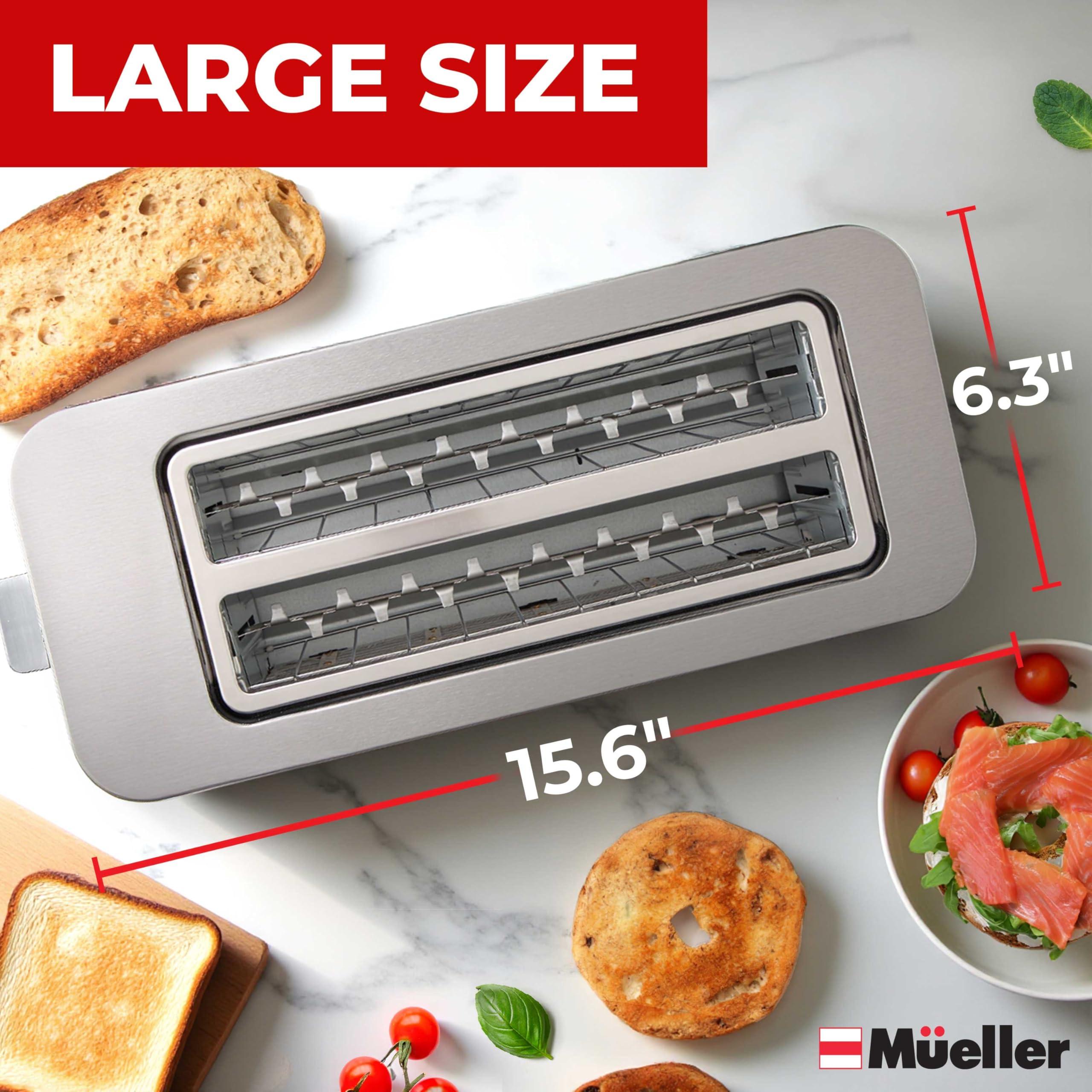 Mueller UltraToast Full Stainless Steel Toaster 4 Slice, Long Extra-Wide Slots for Bagels and Waffles, 6 Browning Levels, LED Display, Cancel/Defrost/Reheat Functions & Removable Tray, Kitchen Gadgets - Image 8