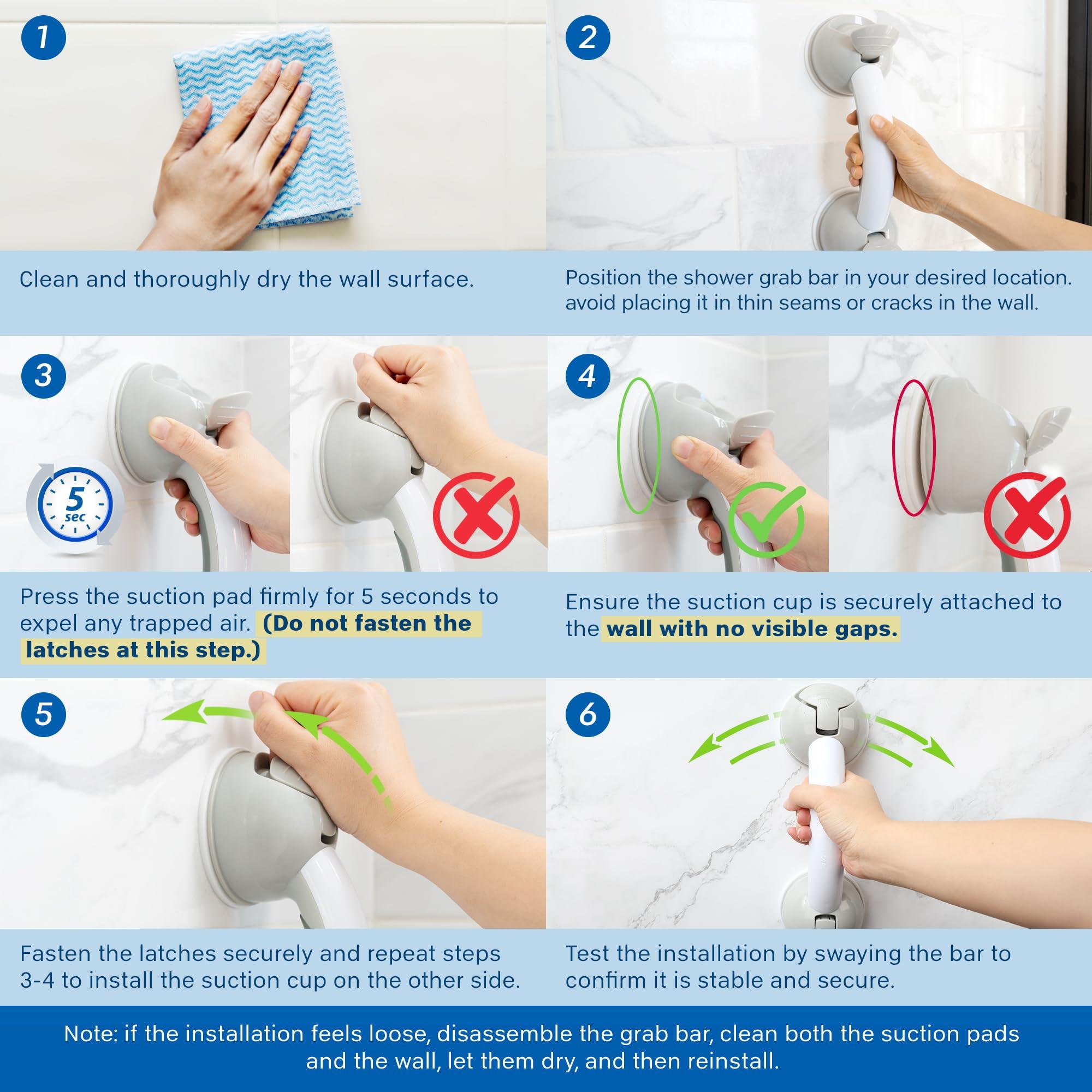 Grab Bars for Bathtubs and Showers: Durable Plastic Bathroom Safety Rails with Suction Cup Handles for Elderly and Seniors, Anti-Slip Support for Tub, Toilet, and Wall | Adjustable Design 2 Pack - Image 5