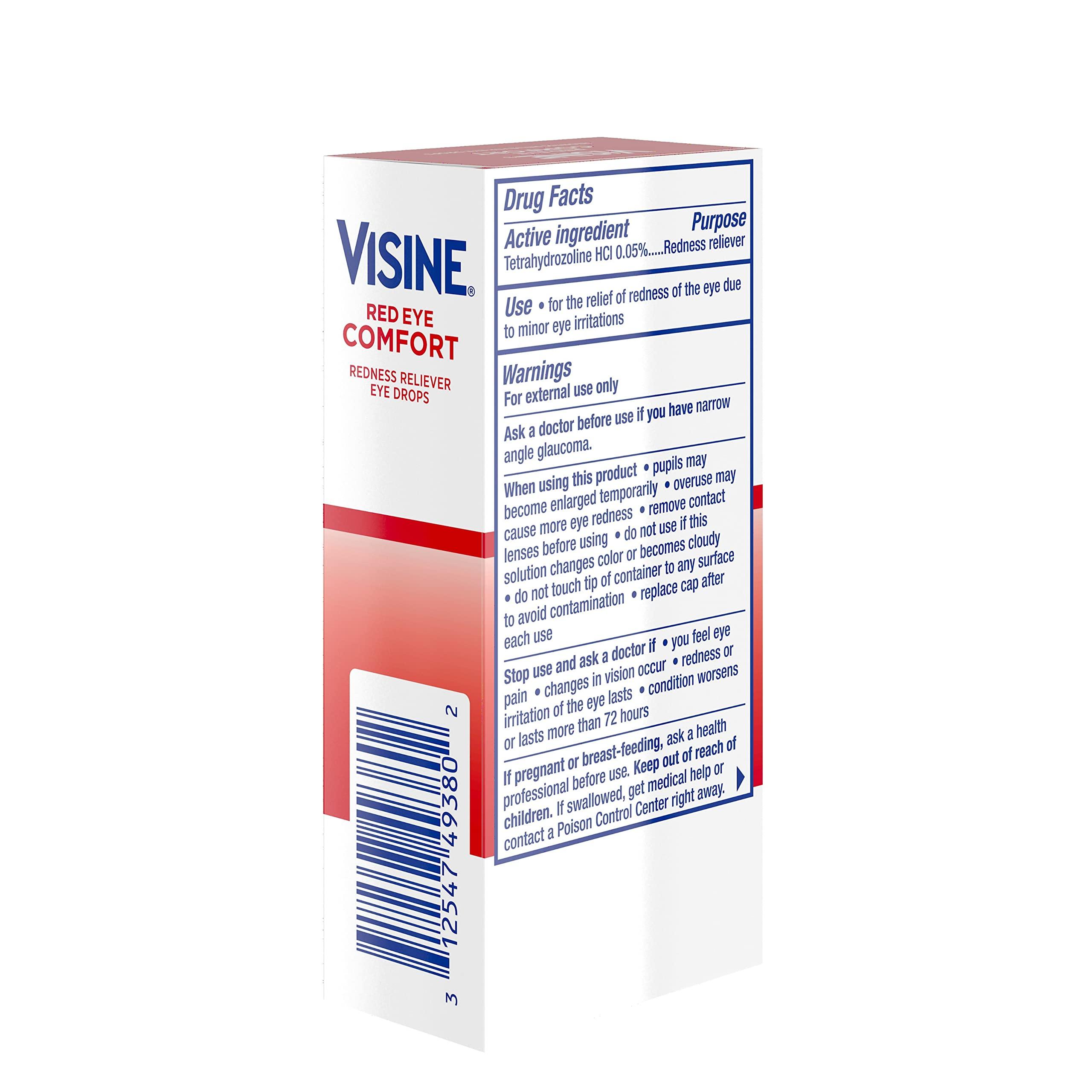 Visine Red Eye Comfort Redness Relief Eye Drops to Help Relieve Red Eyes Due to Minor Eye Irritations Fast, Tetrahydrozoline HCl, 0.5 fl. oz - Image 14