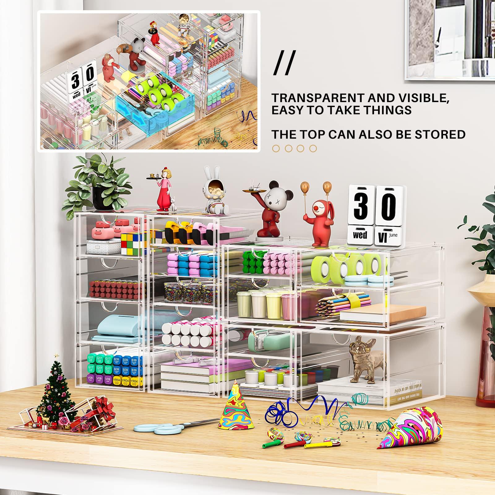 caktraie Makeup Organizer Storage With 16 Drawers, 4 Pcs Desktop Office Supplies, Desk Organizers, Clear Accessories, Dustproof Drawer and for Make Up, Jewelry, Pen, Stationary - Image 6