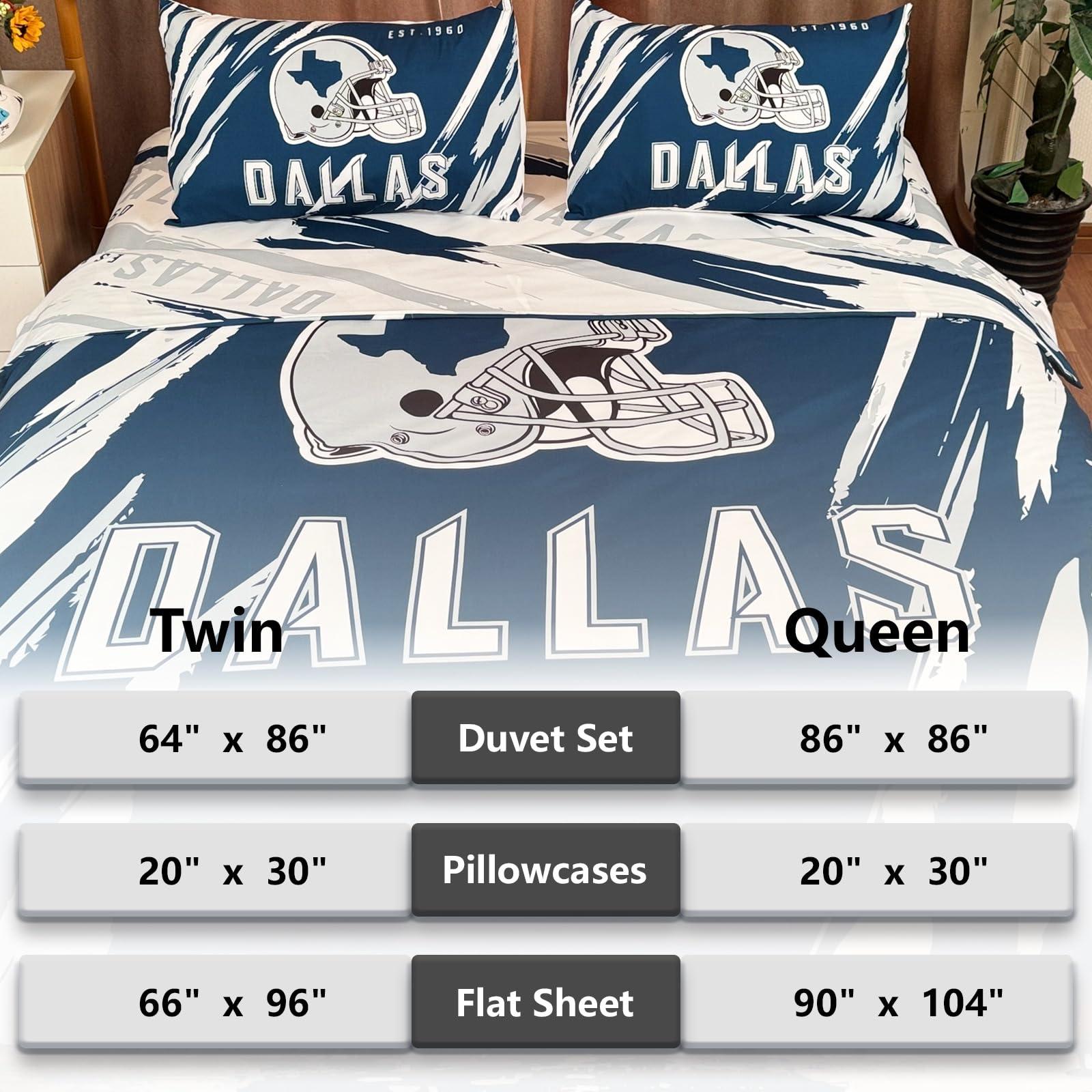 NINEBLITZ Dallas Bedding Football Comforter Set Twin 4 Pieces with 1 Duvet Cover Twin Size, 1 Flat Sheet, and 2 Pillowcases Teenage Sports Bedding for Boys Bedroom - Image 3