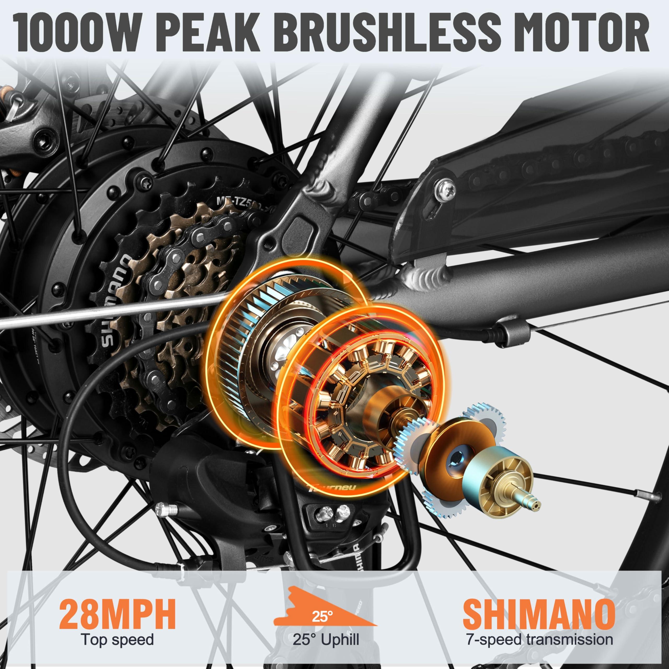 ACTBEST Core Electric Bike for Adults - Peak 1000W Brushless Motor Ebike, 468&500Wh Removable Built in Battery 26&27.5X2.1 Tire Step Over Bicycle with 7 Speed, Commute E Bikes - Image 2