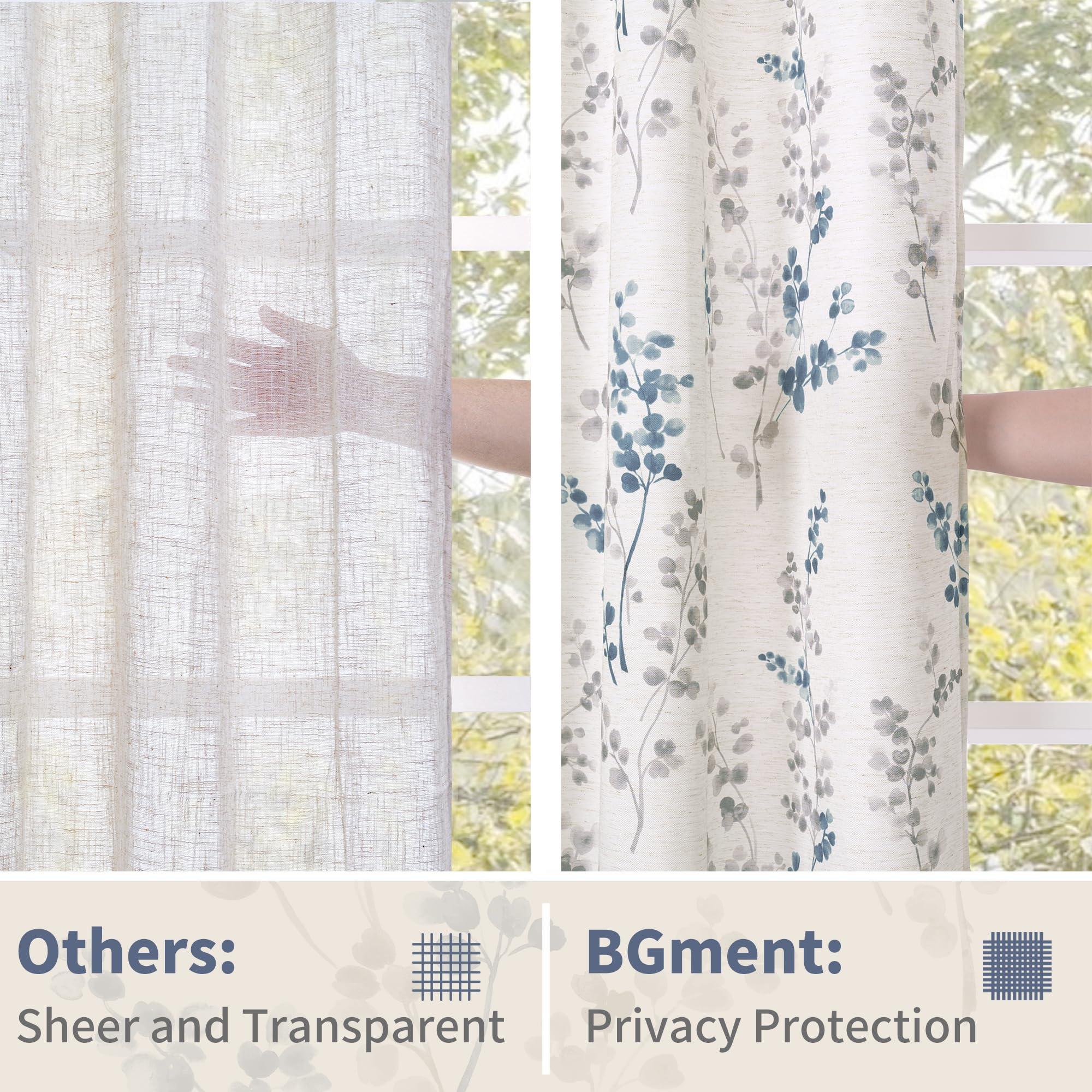 BGment Linen Curtains for Living Room 84 Inch Length 2 Panels Set Floral Leaf Patterns, Light Filtering Privacy Window Curtains for Bedroom Boho Farmhouse Vintage, Each 52 Inch Wide, Navy - Image 7