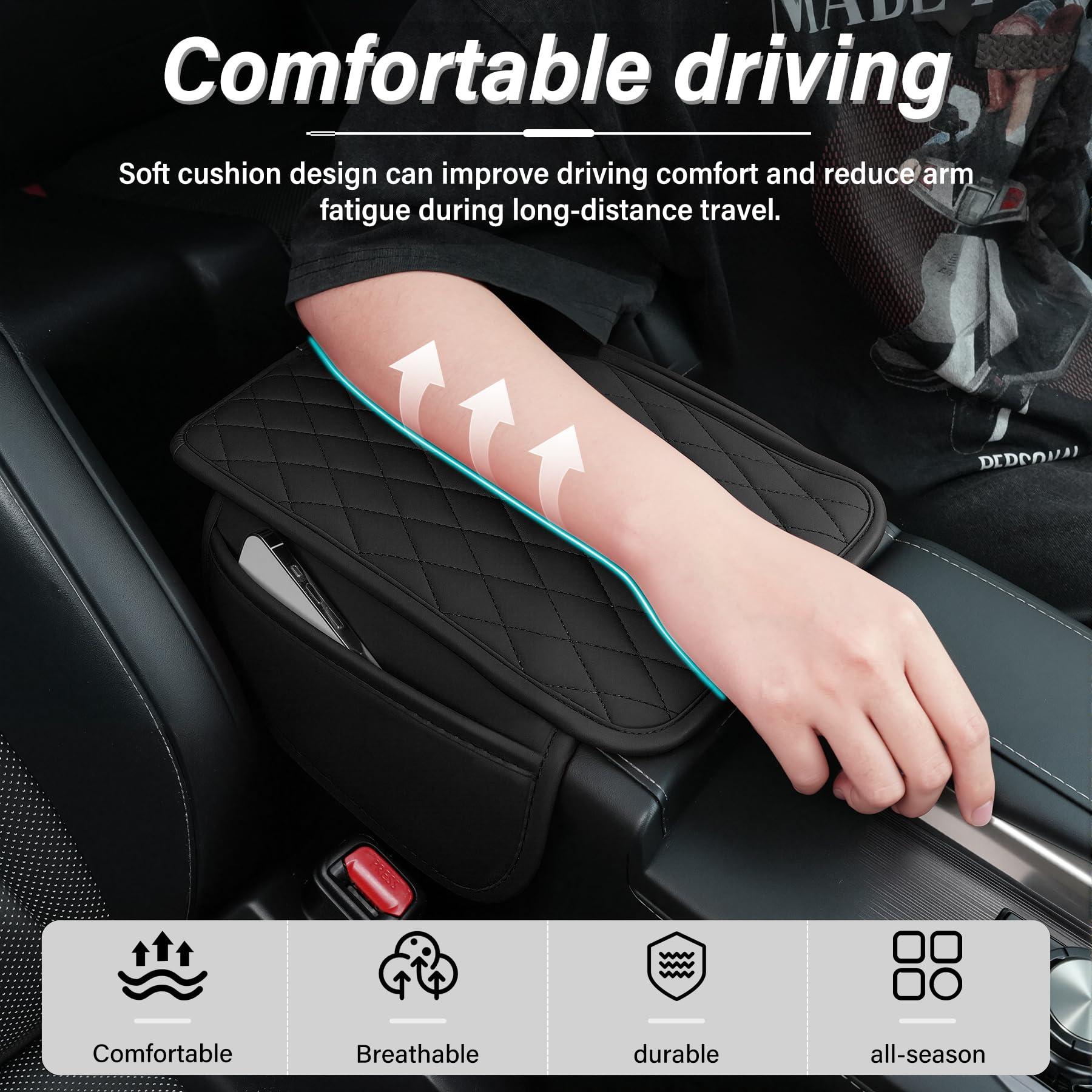 Amiss Car Center Console Cover, Upgraded Leather Car Armrest Cushion with 2 Storage Pockets, Universal Waterproof Cushion Pad, Non-Slip Car Interior Accessories, Fits Most Sedans SUVs Trucks (Black) - Image 6