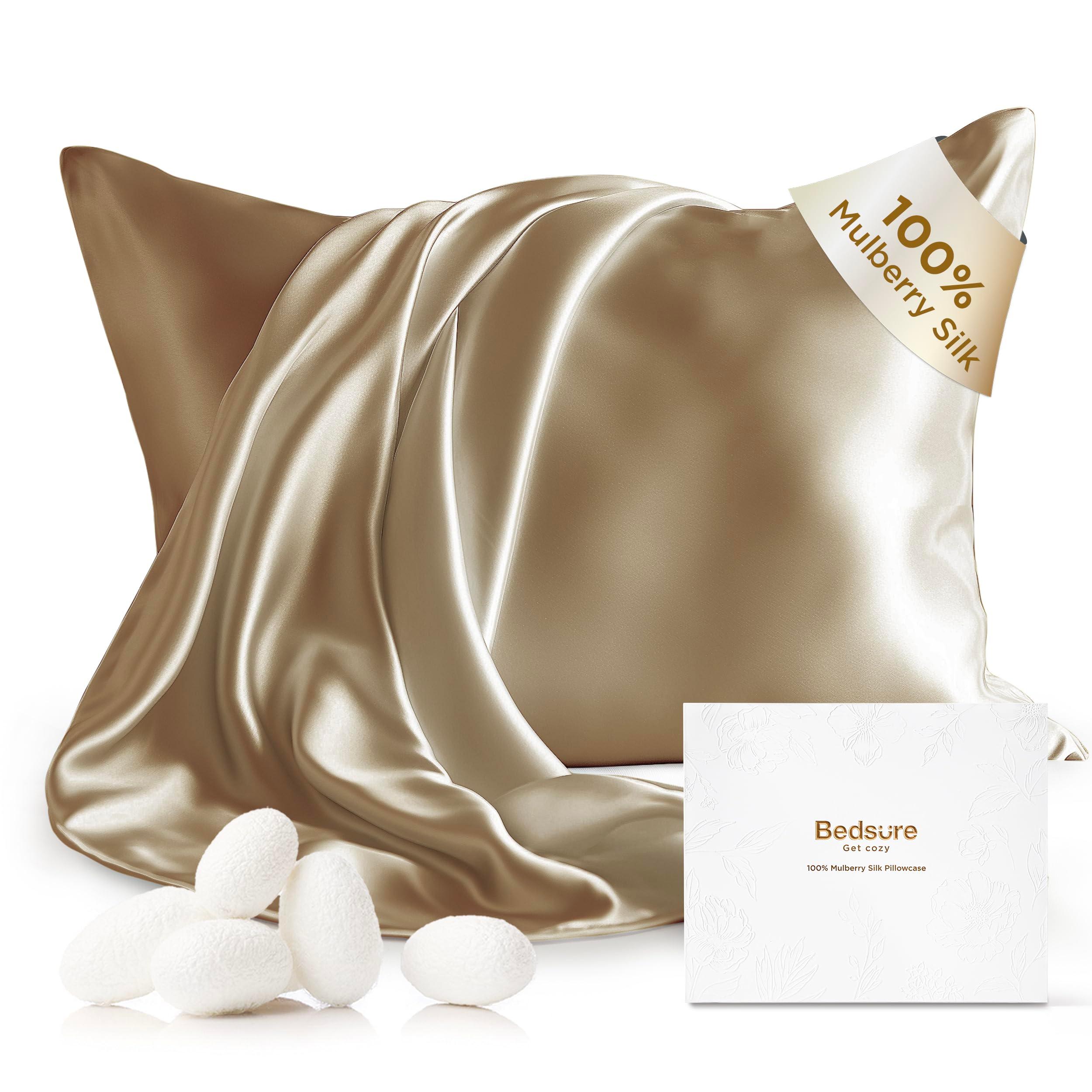 Bedsure 100% Mulberry Silk Pillowcase for Hair and Skin, Taupe Silk Pillow Case with Hidden Zipper, Gifts for Men, Standard Size Single Pack,20x26 Inches