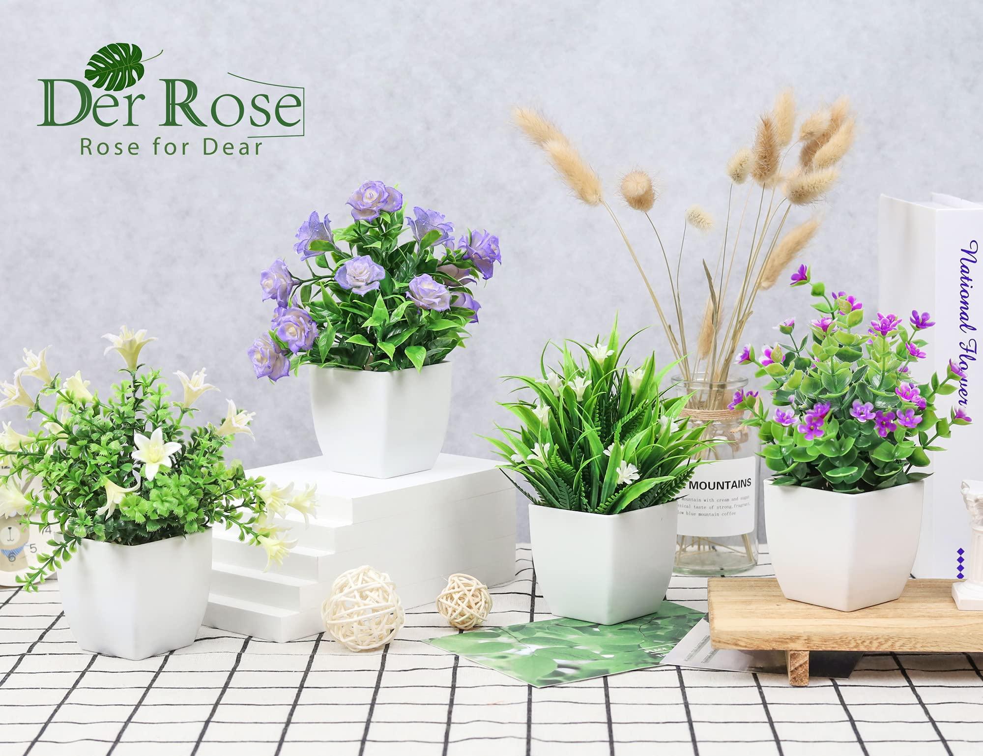 Der Rose 4 Pack Small Fake Plants Mini Artificial Faux Plants with Flowers for Home Room Farmhouse Bathroom Decor Indoor - Image 2