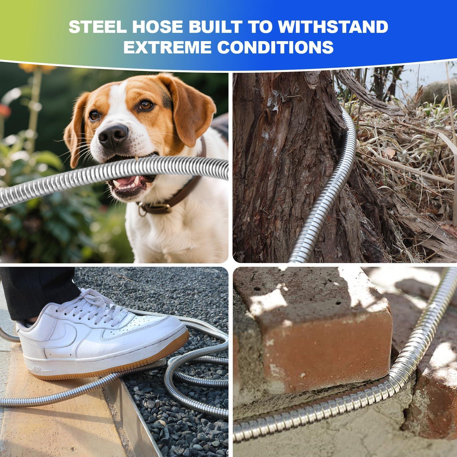 Holldoor Metal Garden Hose 50 ft – 304 Stainless Steel Water Hose with Nozzle Sprayer, Garden Hoses Flexible, Lightweight, No Kink, Heavy Duty for Outdoor (50 ft) - Image 5