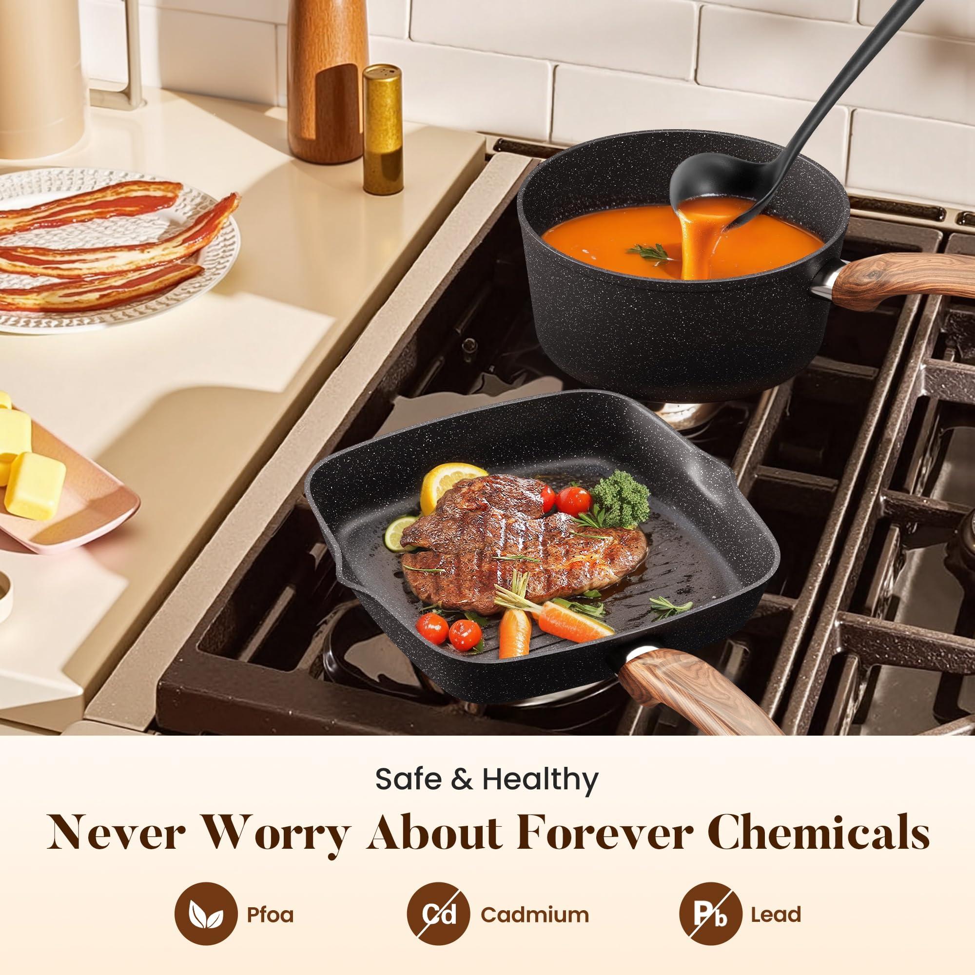 Kitchen Induction Cookware & Bakeware Set - 30 Piece Black Granite Cooking Pans Set, Non-Stick Pots and Pans Set - Image 3