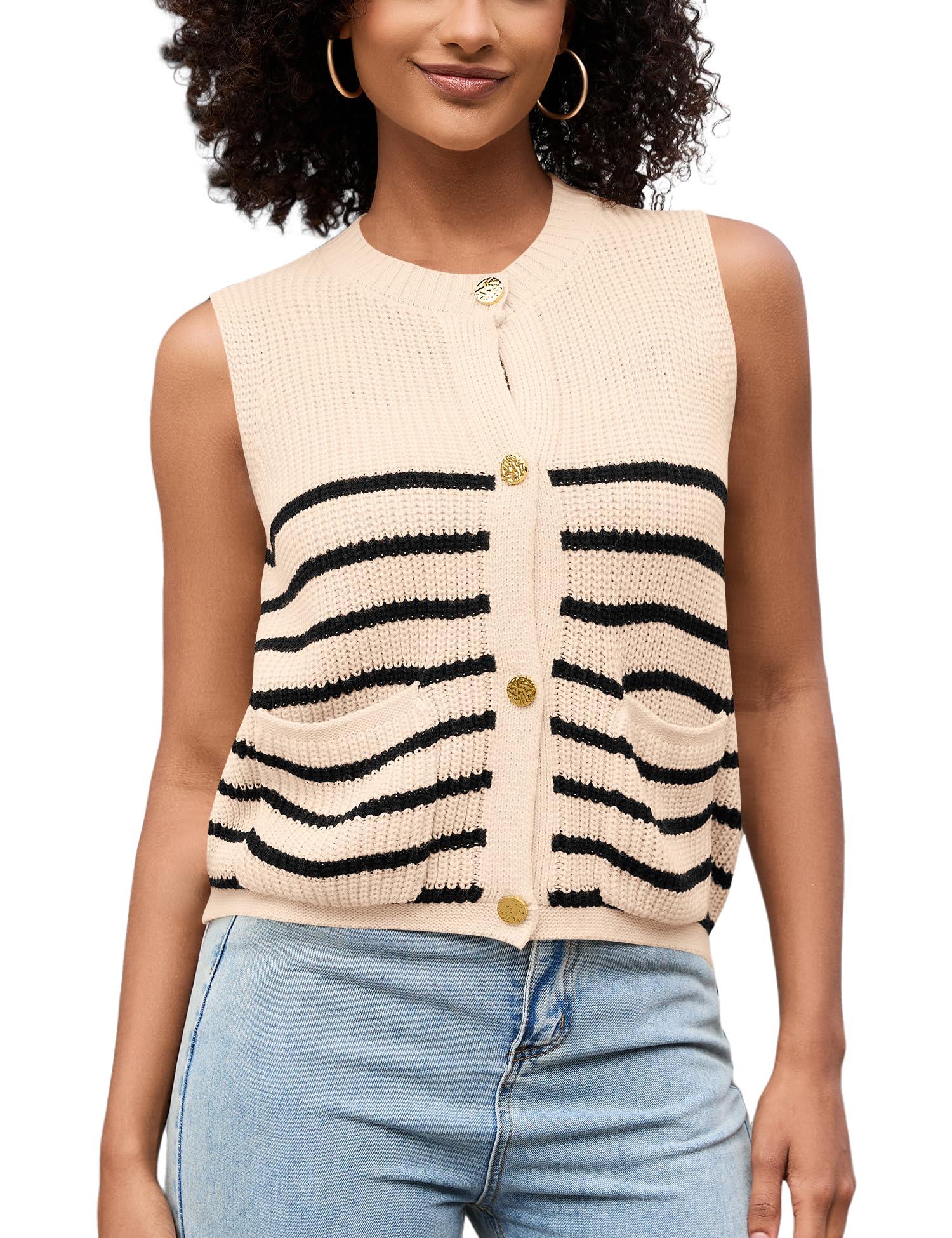 LUYAA Womens Sleeveless Sweater Vest Crochet Chunky Button Down Cardigan Vests Tops 2025 Trendy Summer Casual Outfits