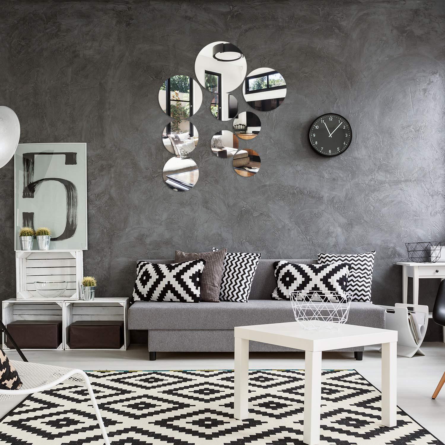 Aneco 9 Pack Thickened Round Mirror Wall Decoration Stickers Sticky Decorative Mirror Self-Adhesive Non-Glass Mirror Tiles, 10, 8, 6, 4 Inches - Image 7