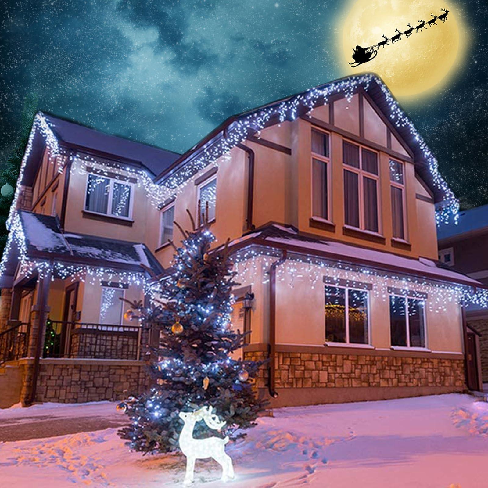 Lomotech Christmas Icicle Lights - 32Ft 8 Modes Waterproof Christmas Lights Connectable with Timer for Holiday, Wedding Party, Eaves, Christmas Decorations (White) - Image 5