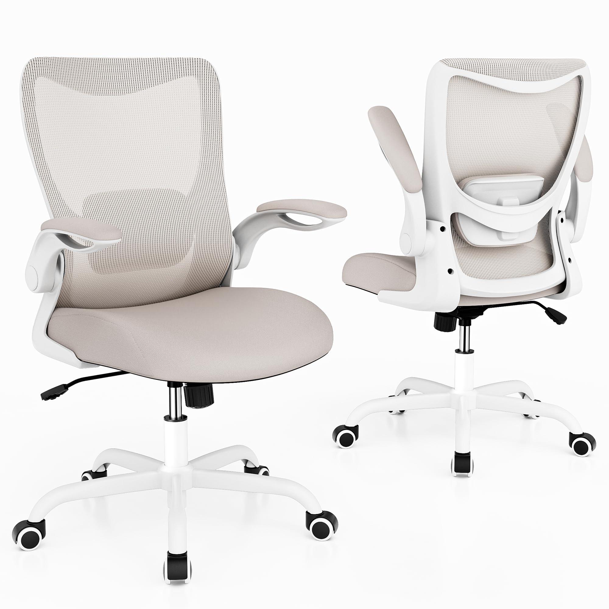 MUXX.STIL Office Chair, Ergonomic Desk Chair with Adjustable Lumbar Support and Flip up Armrest, Breathable Mesh Computer Chair for Home Office, Khaki - Image 6