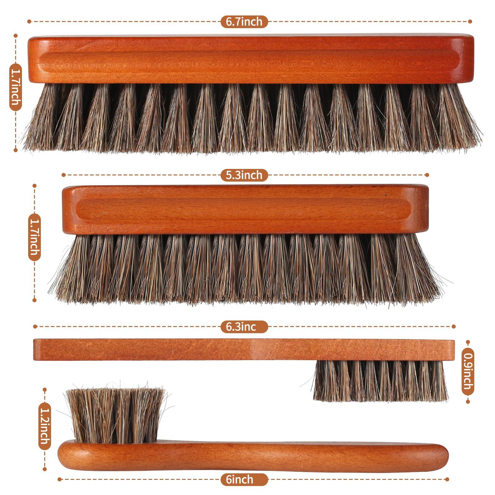 YEHFHSU 4 Pcs Shoe Brush, Boot Brush, Horse Hair Brush for Leather, Shoe Polish Brush, Professional Leather Shoe Care Brushes, Horsehair Shoe Shine Brush Cleaning Brush Care Clean Dauber Applicators - Image 2