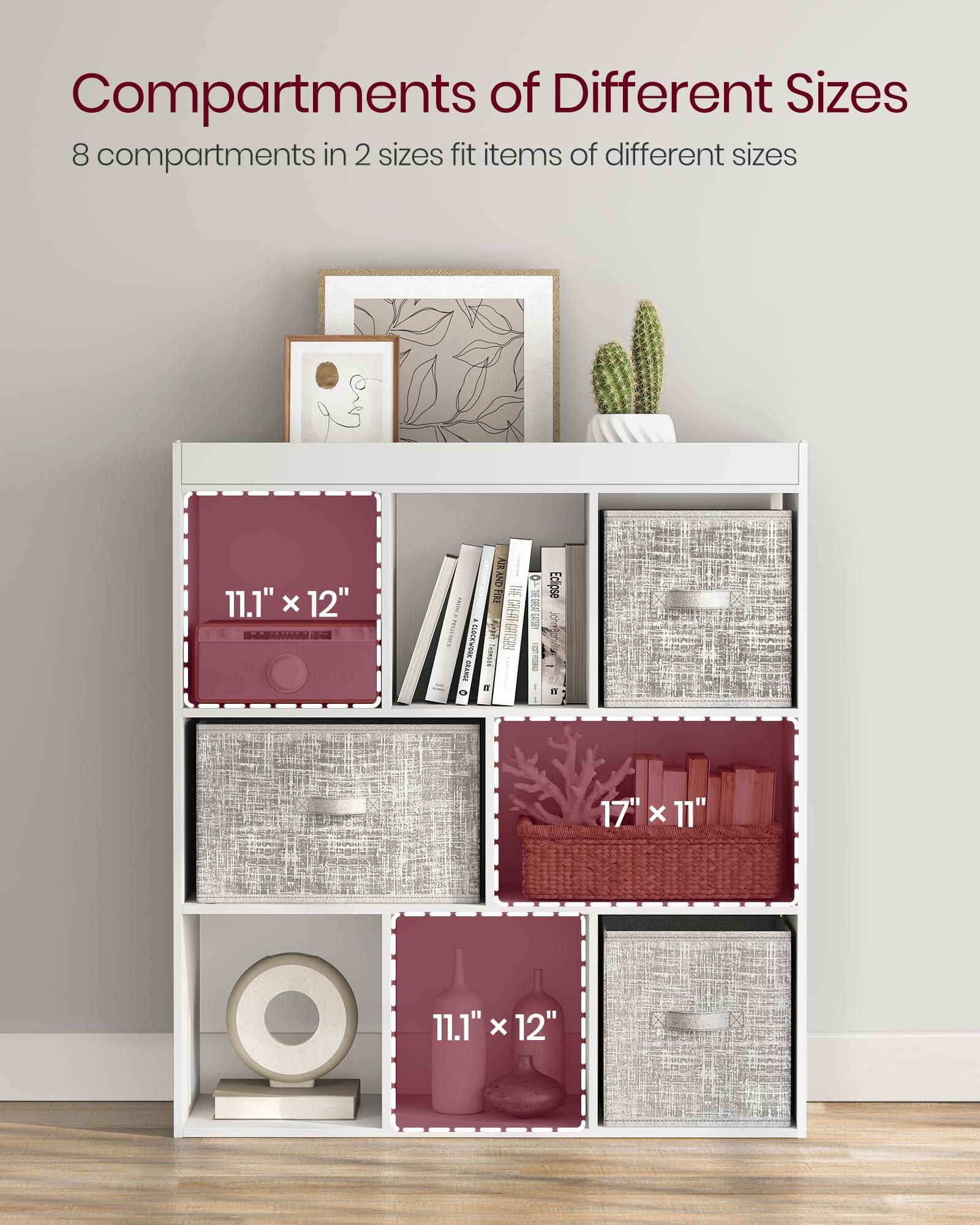 VASAGLE Bookcase, Bookshelf, Freestanding Storage Unit, 8 Open Compartments, Used Horizontally, Vertically, Upside Down, 11 x 35.4 x 39.4 Inches, for Living Room, Study, Office, White ULBC55WT - Image 7