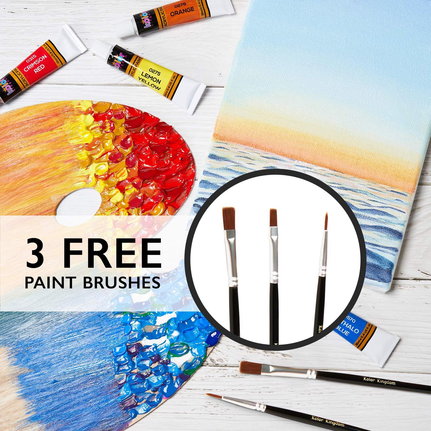 Acrylic Paint Set Canvas Art Paints 24 Colors Perfect Paint Finish (0.41oz,12 ml) With 3 Brushes - Painting Canvas, Paper, Wood, Rock, MDF, Ceramic & Fabric - Image 4