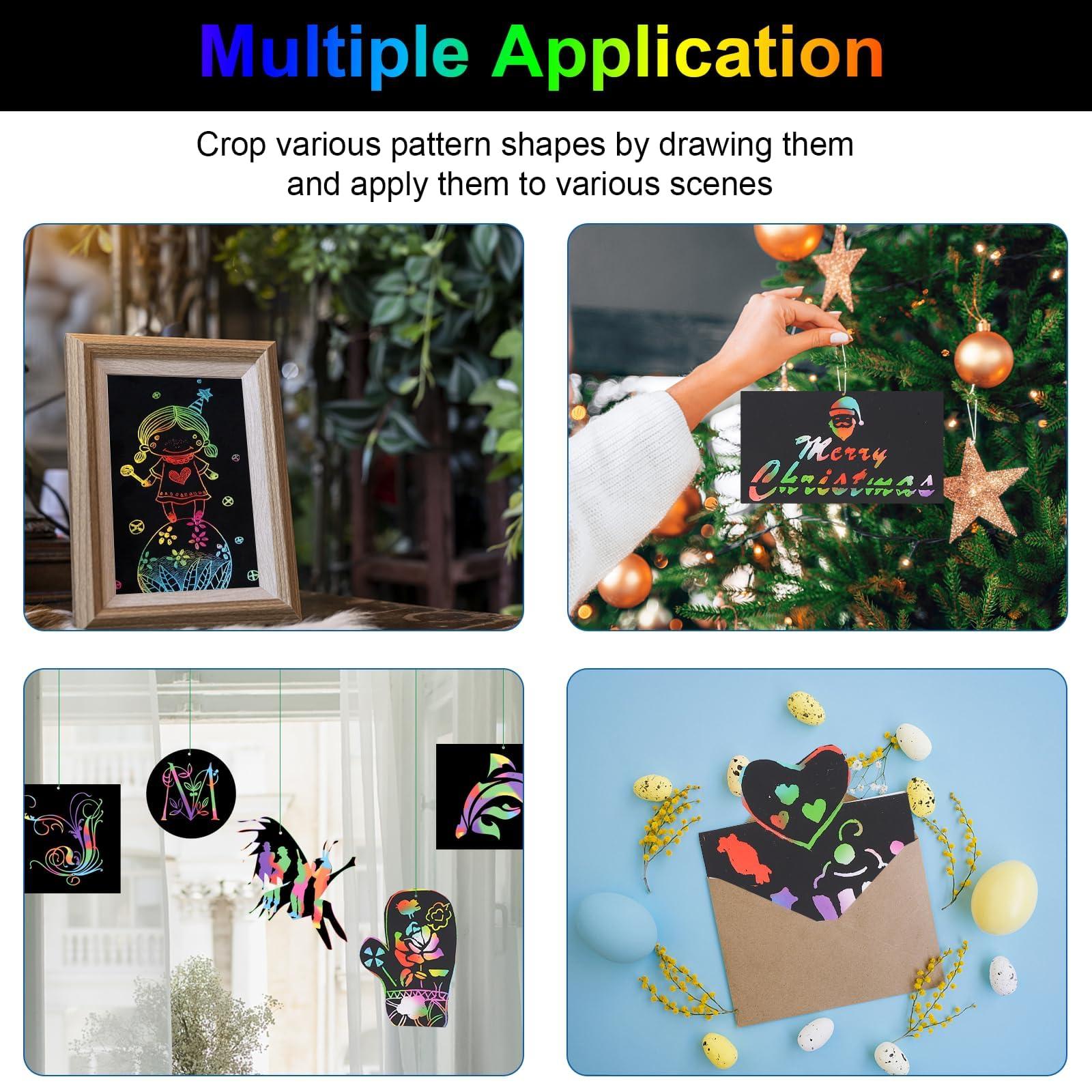 Cityrosy Scratch Art Paper Rainbow Sets 100 Pcs-Black Magic Scratch Off Craft Set for Kids Classroom Supplies Kits for Age 3-12 Kids Party Games - Image 5