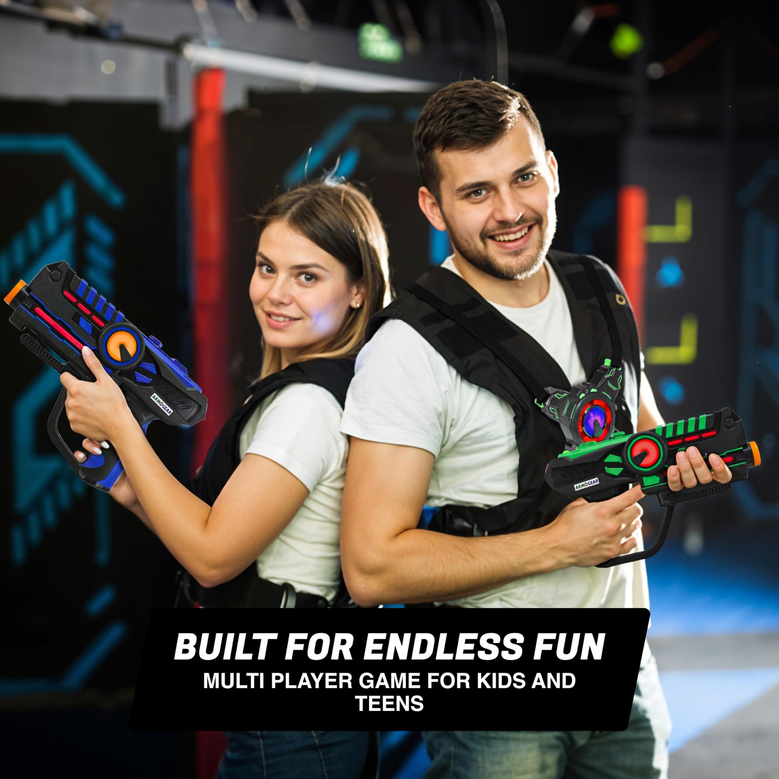 ArmoGear Set of 4 Laser Tag Guns with Vests - Laser Tag Set for Kids and Adults - Toy Guns with 150 ft Range, Night Vision, Invisibility Mode - Battery Operated - Multiplayer Outdoor Game for Ages 8+ - Image 4