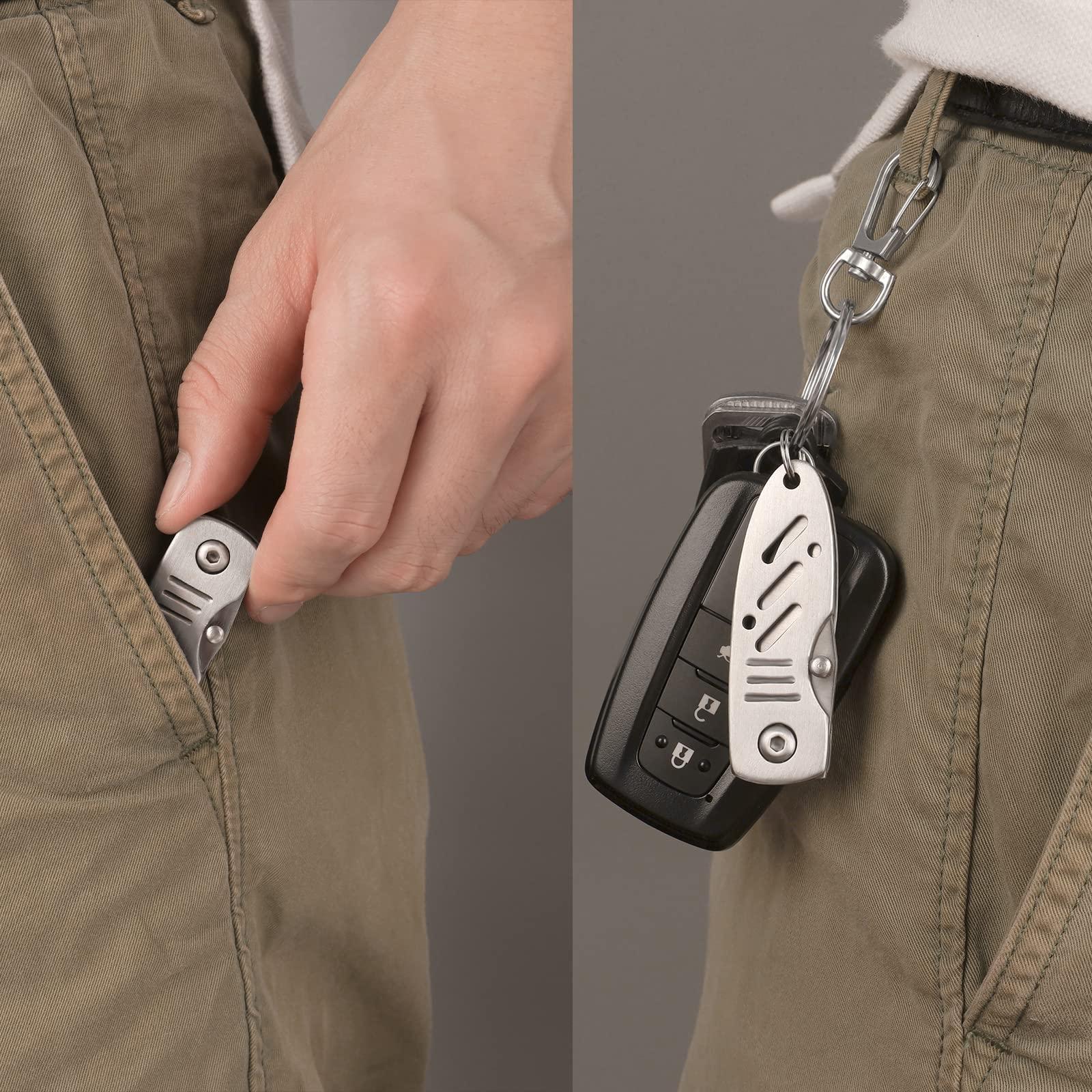 BARRYSAIL Mini Keychain Knife, 2pcs Small Folding Pocket Knives with Liner Lock, 1.6 Inch Blade, Every Day Carry Tool for Father's Day Gift (Silver) - Image 2