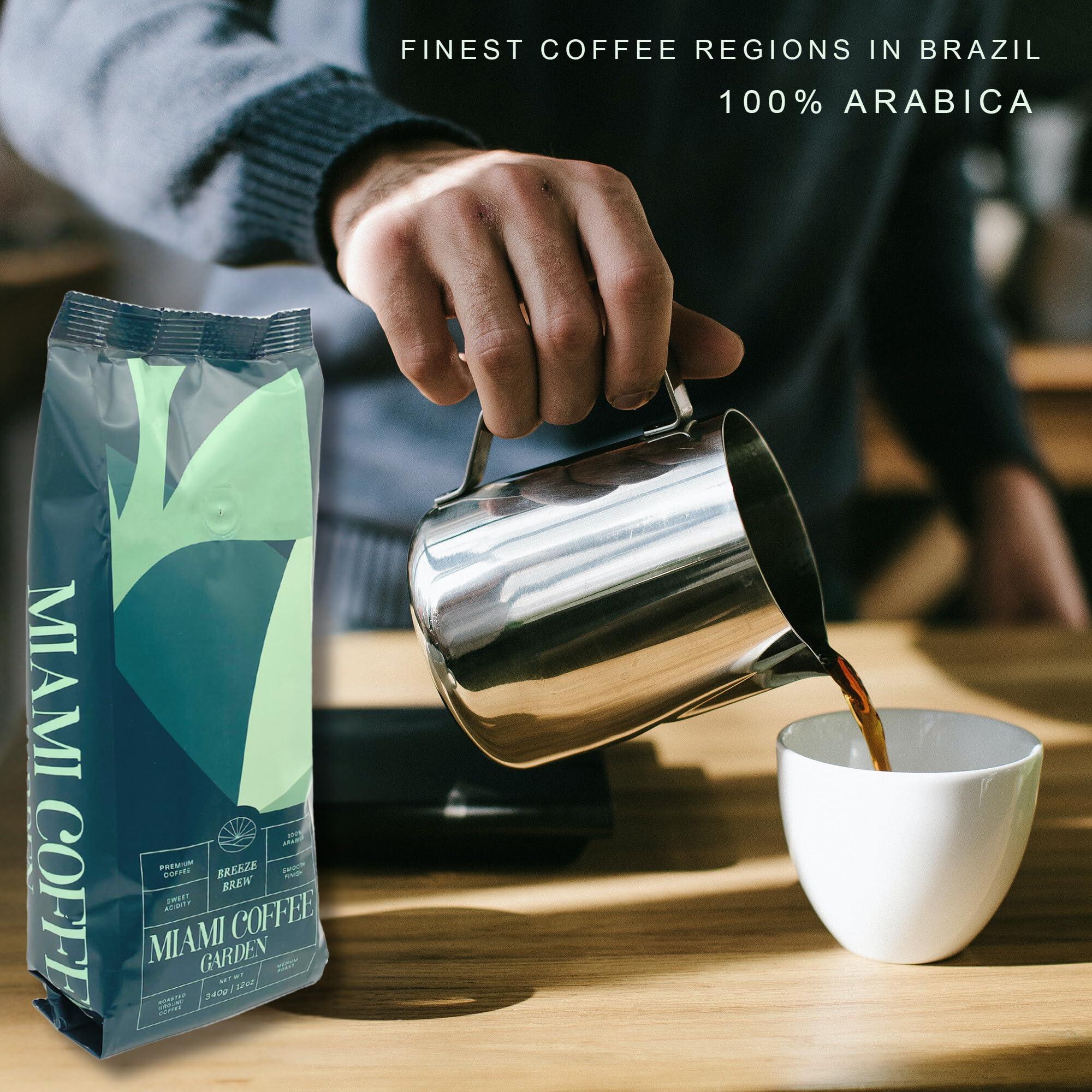 Miami Coffee Garden Breeze Brew, Brazilian Premium Ground Coffee, Rich and Balanced, 100% Arabica, Low Acid, Fitnest Coffee Regions in Brazil, Medium Roast, 12oz - Image 4