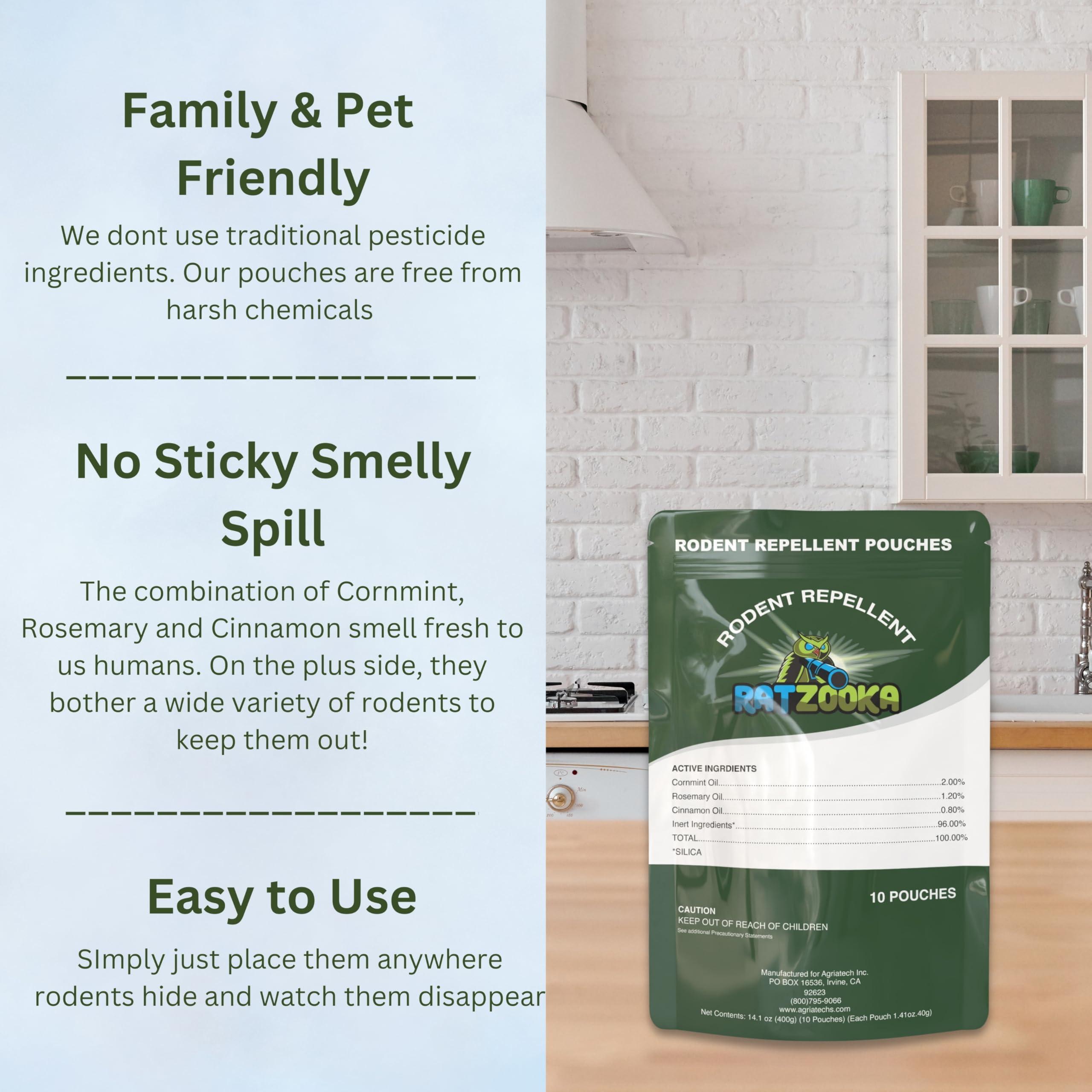 RatZooka Mouse Repellent Pouches, Natural Formula with Peppermint & Rosemary Oil, Mice Repellent Indoor, Keep Mice and Rats Out of Your Home, Car, RV, Garage, Cabin, 14.1Once (1 Pack - 10 Pouches) - Image 6